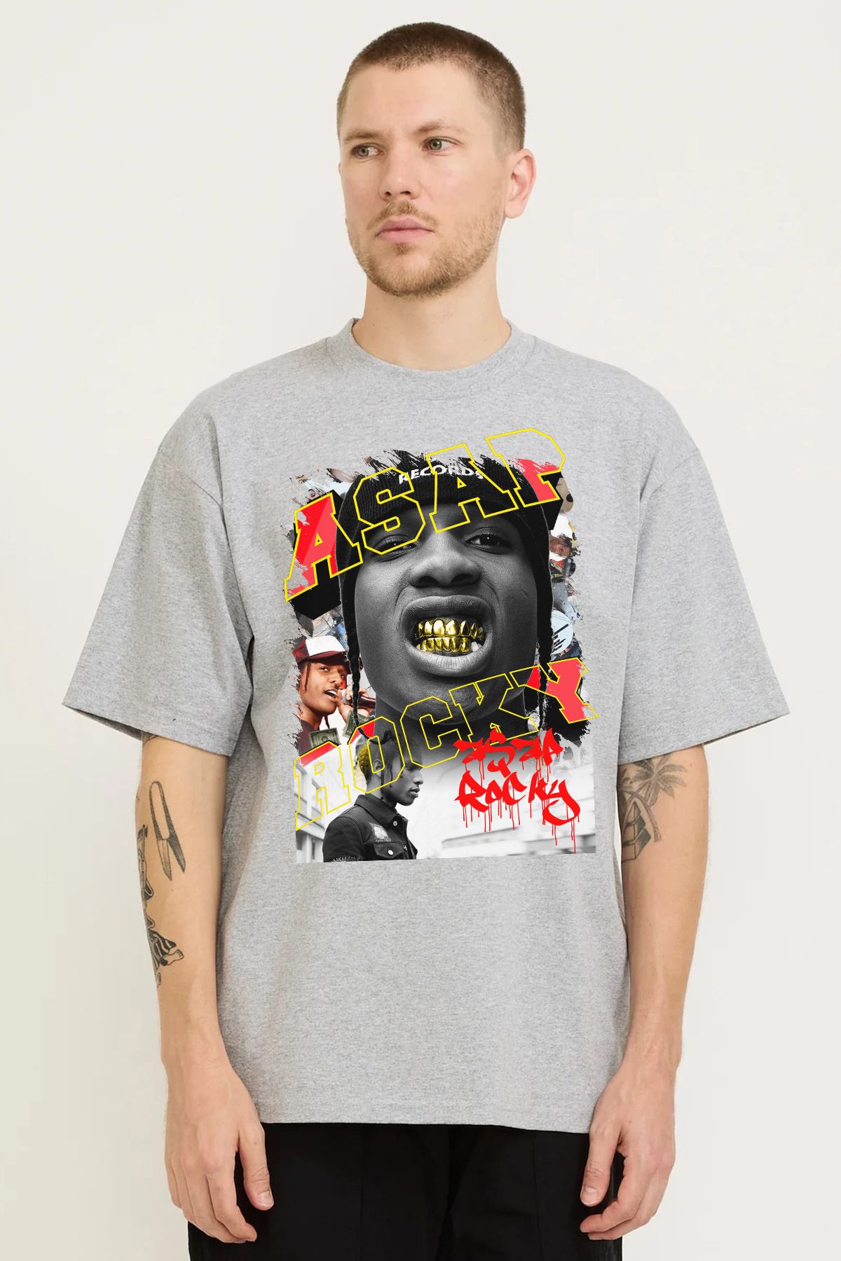 MODA Asap Rocky Baskılı Oversize Kalıp Grimelanj Bol Geniş Kesim Erkek Tişört