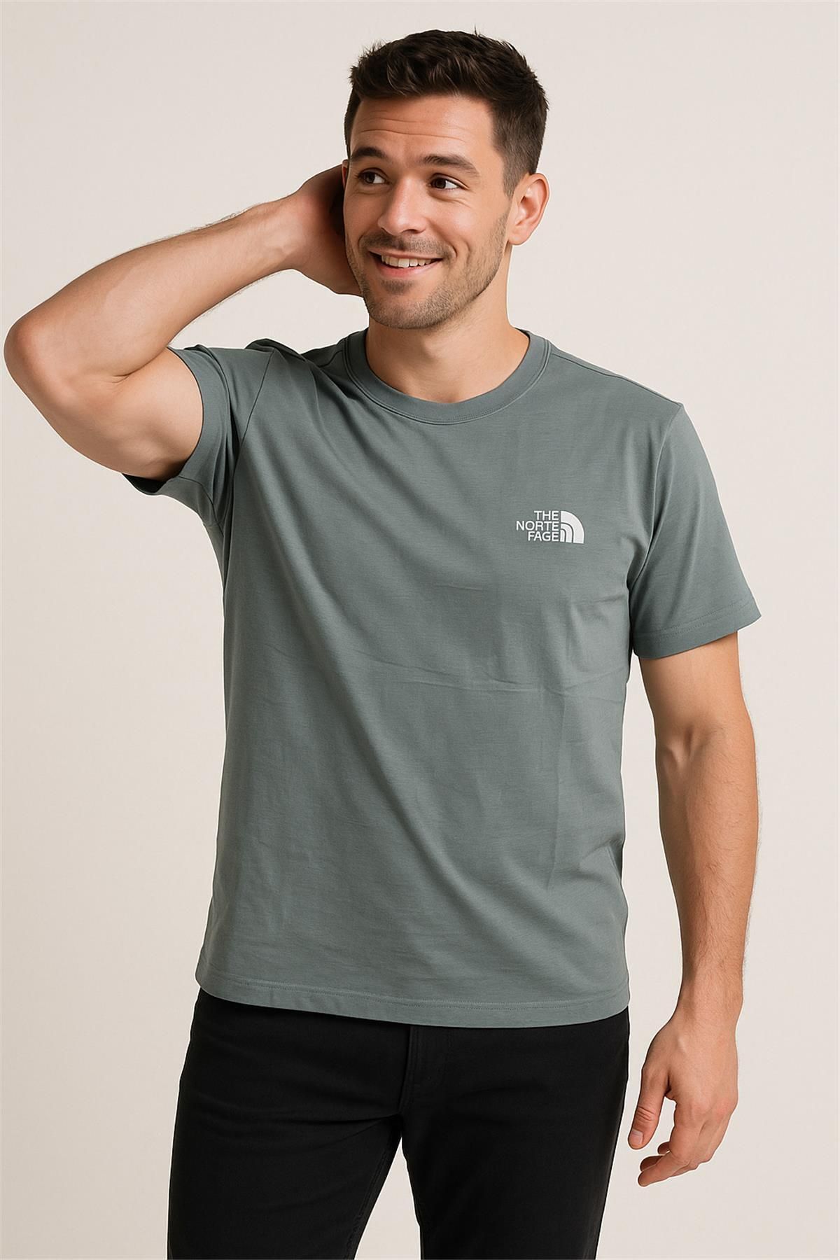 NORTHFACE PAMUK PENYE BİSİKLET YAKA T-SHİRT KOYU YEŞİL