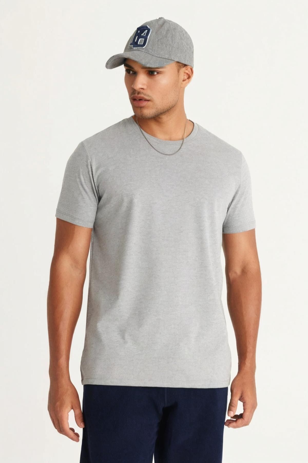 Glowery Unisex %100 Pamuklu Gri Rahat Regular Fit Bisiklet Yaka Basic Tişört