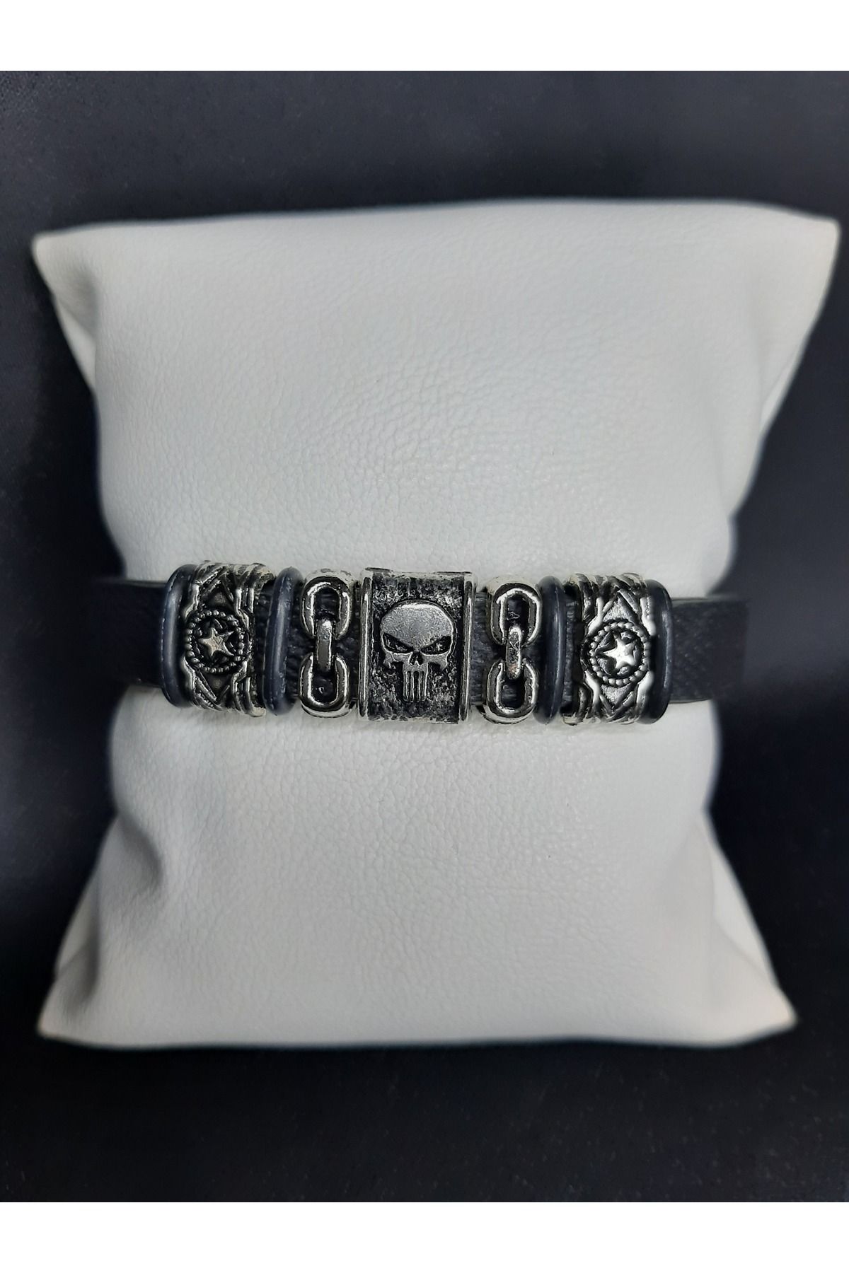 makadi Unisex Suni Deri Metal Detaylı El Yapımı Bileklik