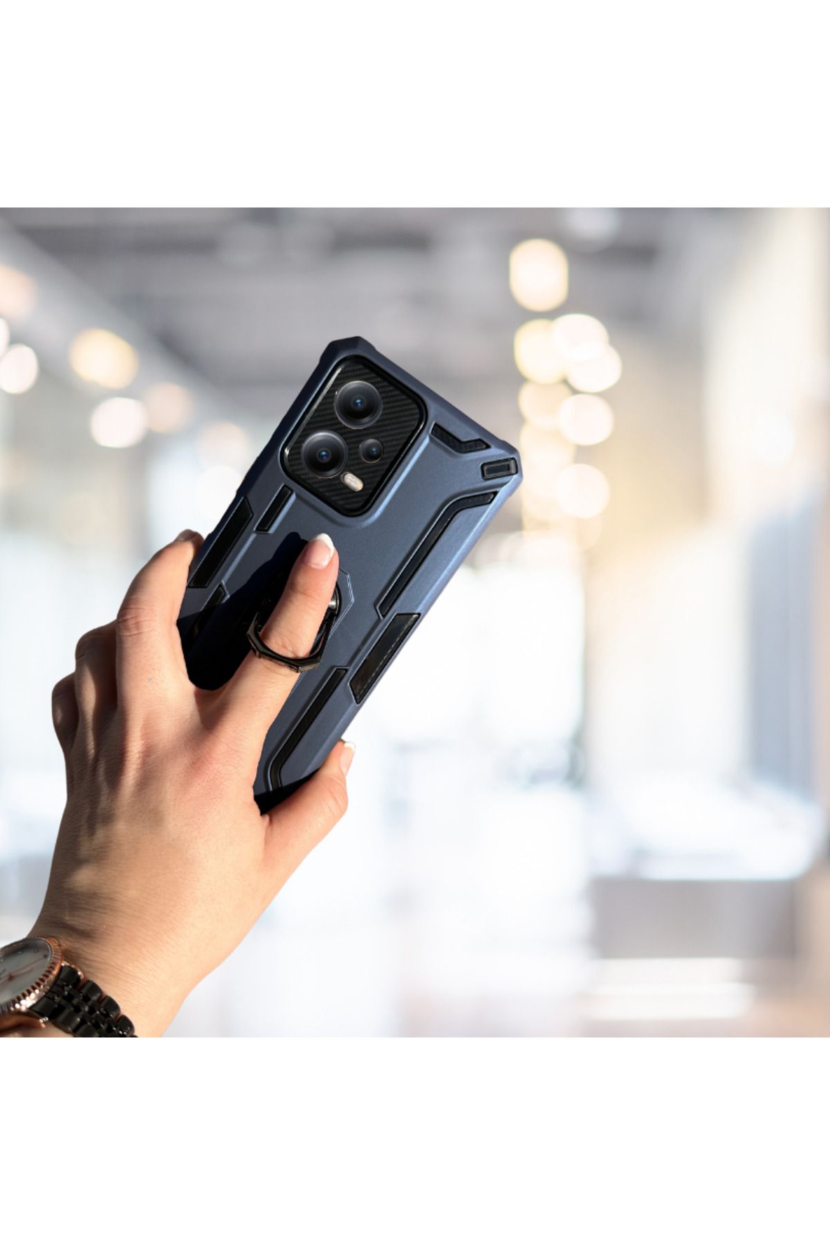 Skygo XİAOMİ REDMİ NOTE 12 5G YÜZÜKLÜ STANDLI TANK KILIF (ARMOR MILITARY CASE) LACİVERT