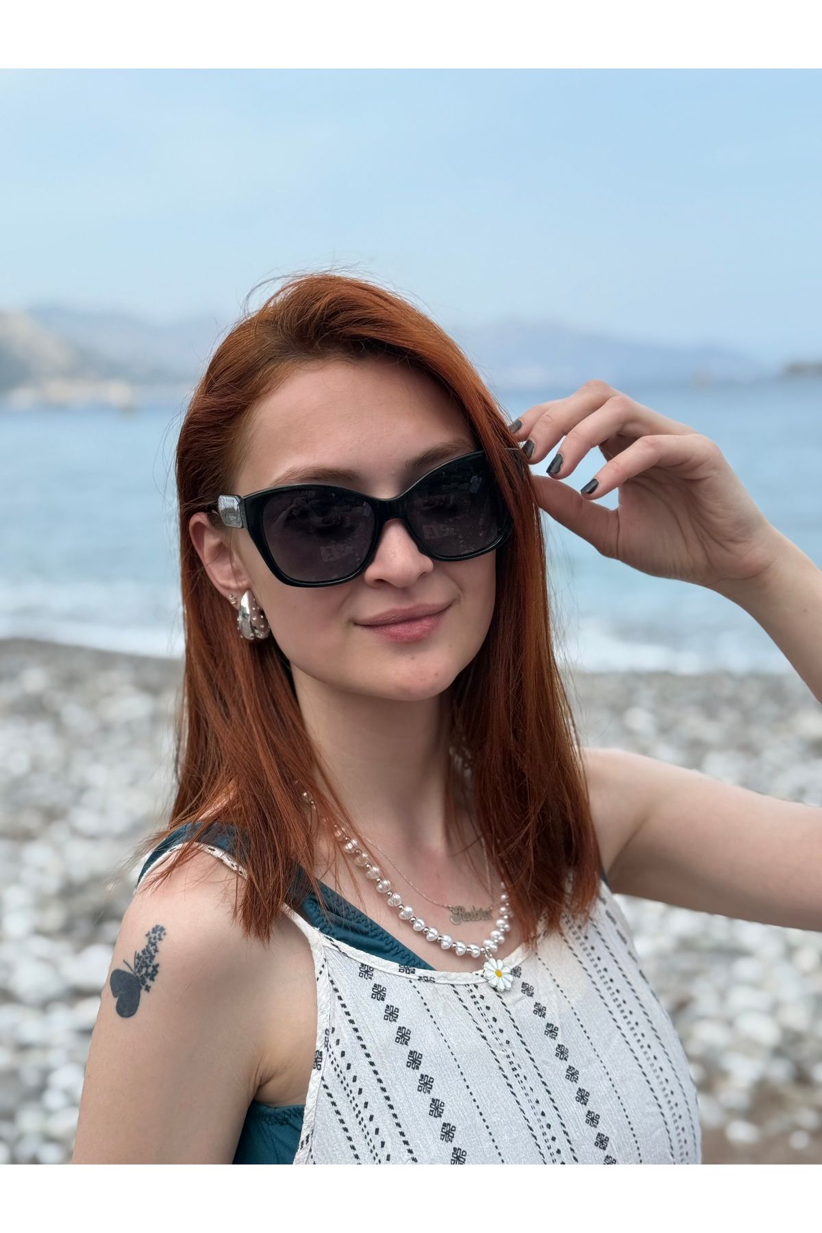 Ferrucci Siyah Oval Kemik Çerçeveli Şık Kadın Güneş Gözlüğü