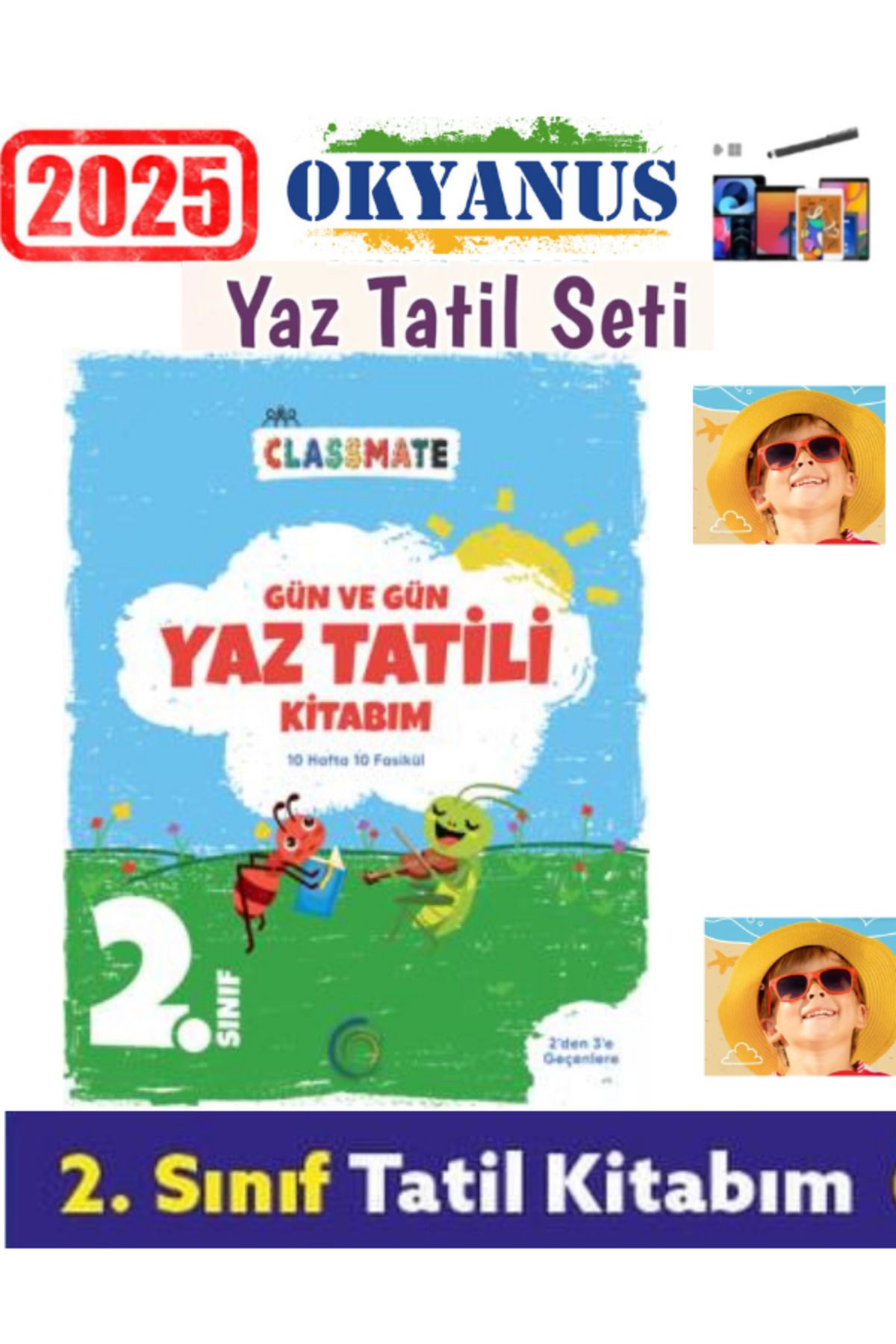 Okyanus Yayıncılık Clasmate 2025 2.Sınıf Gün Gün Yaz Tatil Kitabı+Android Kalem