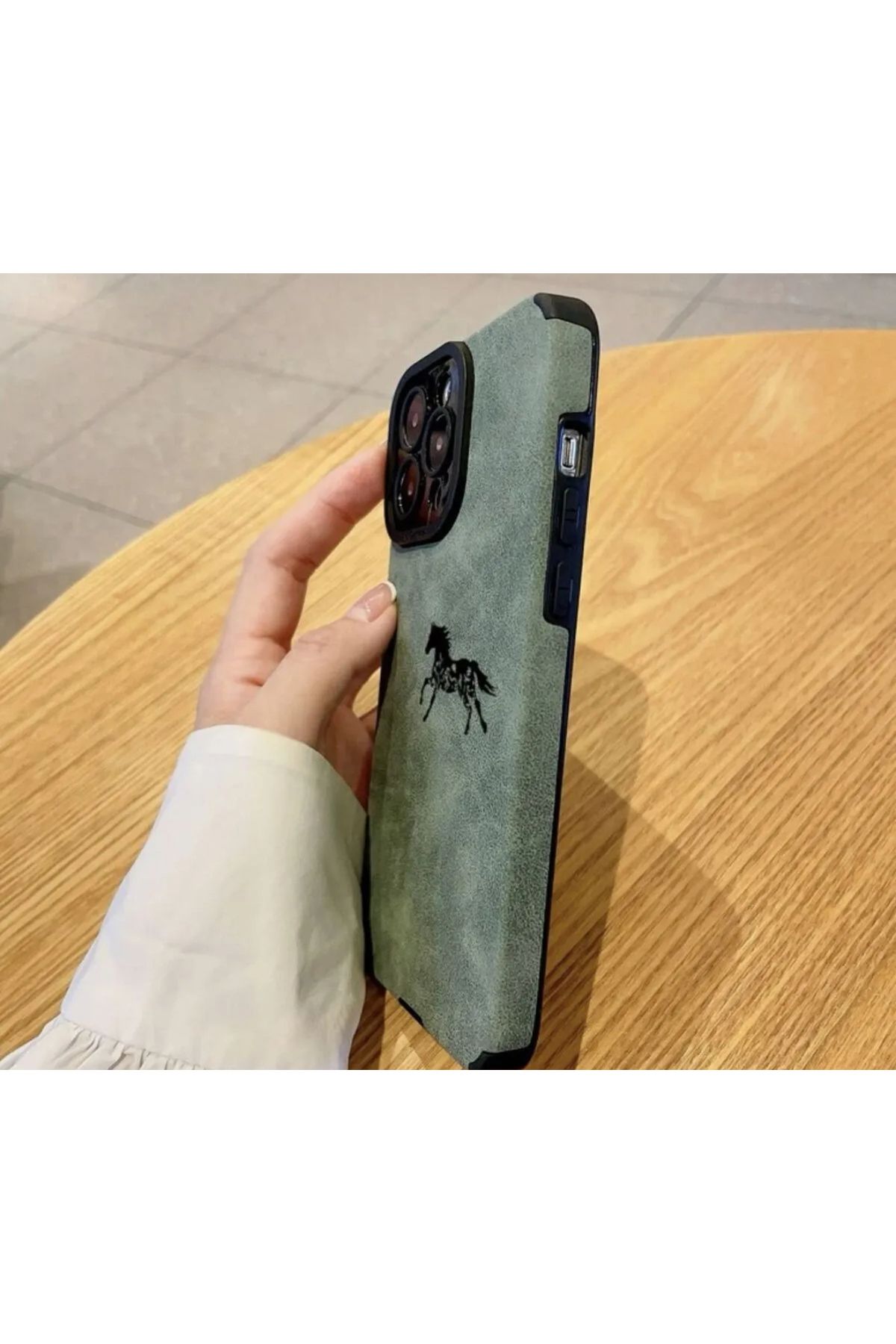 FİŞNEİLETİŞİM İPHONE 16 PRO UYUMLU HAKİ DERİ GÖRÜNÜMLÜ KILIF