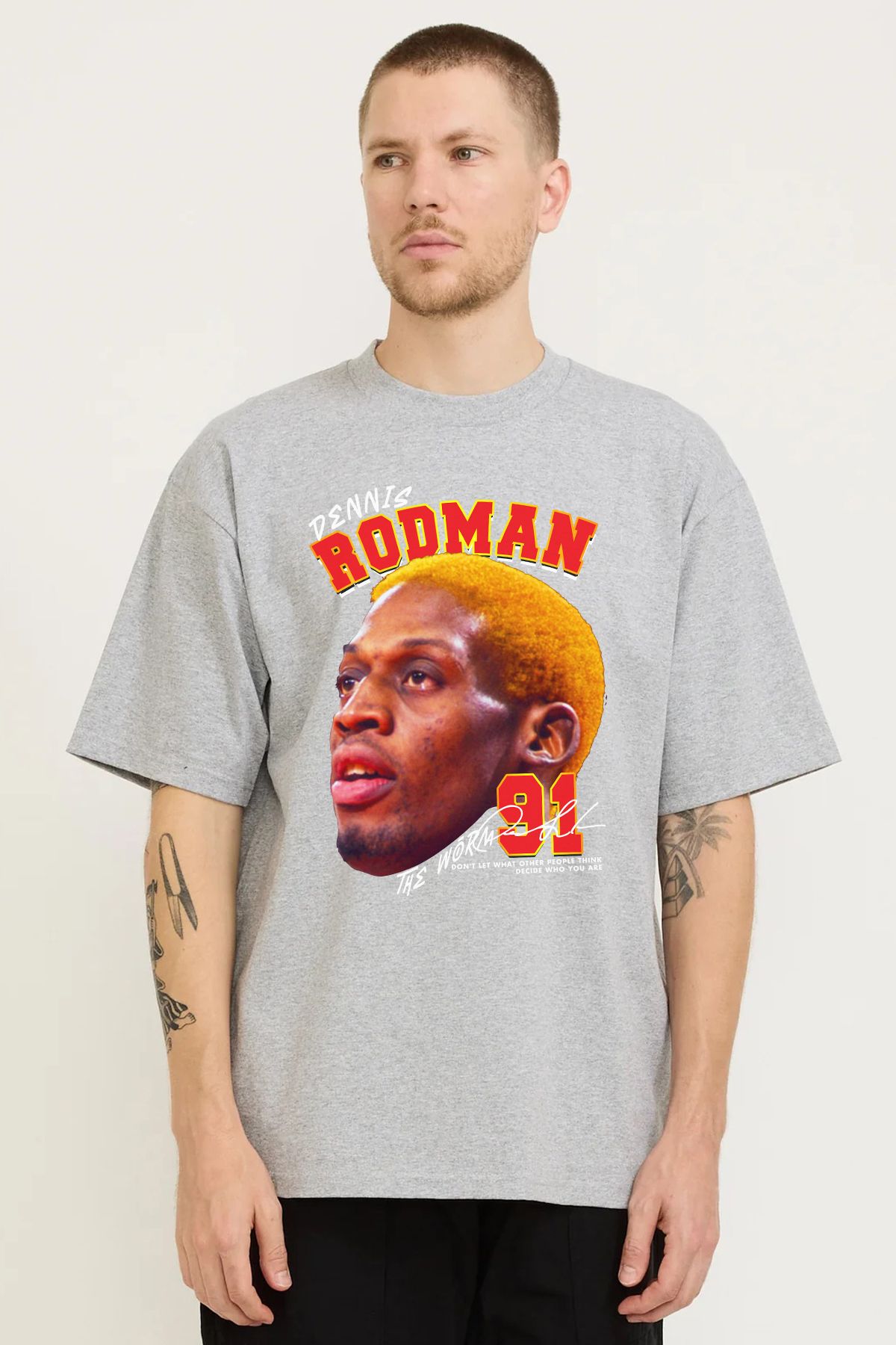 MODA Dennis Rodman Baskılı Oversize Kalıp Grimelanj Bol Geniş Kesim Erkek Tişört