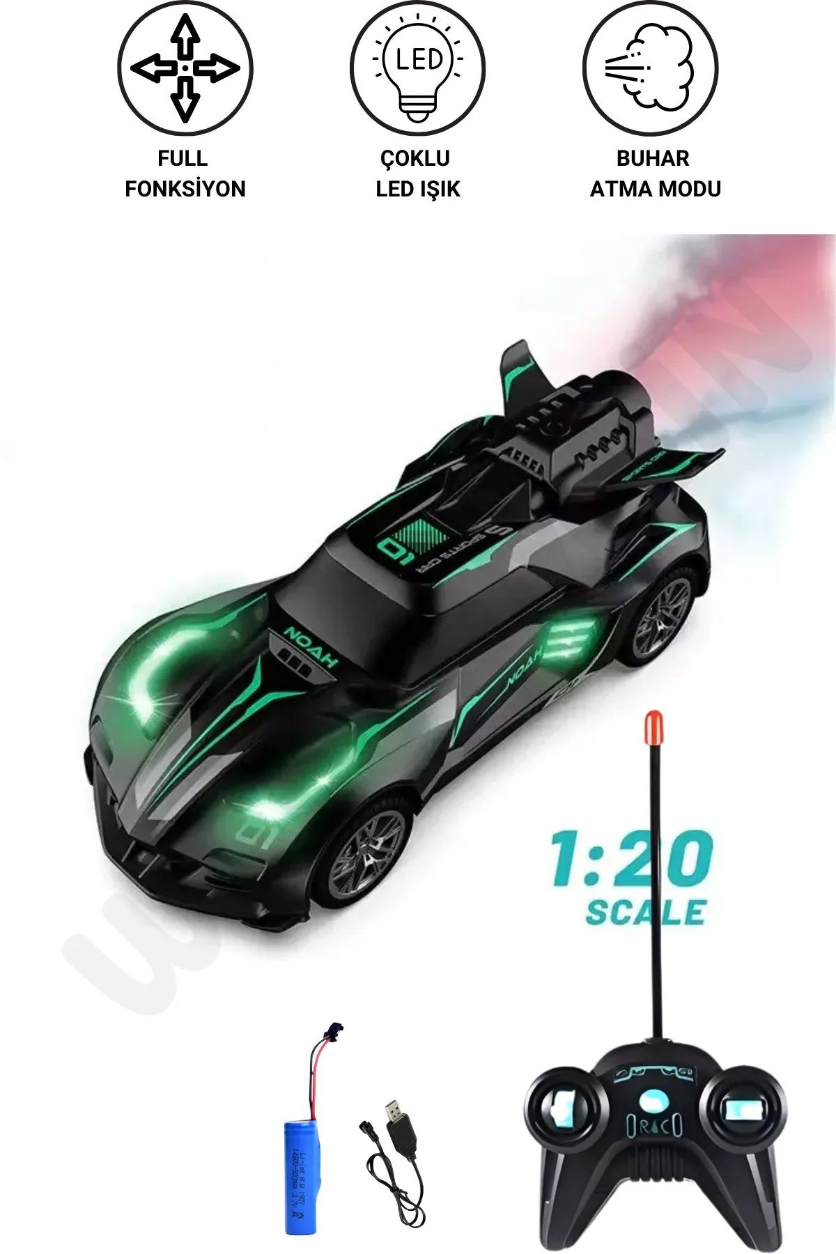 NeUygun Oyuncak 1:20 Uzaktan Kumandalı Şarjlı Duman Çıkartan Işıklı Araba Buhar Çıkartan Drift Atan Araba