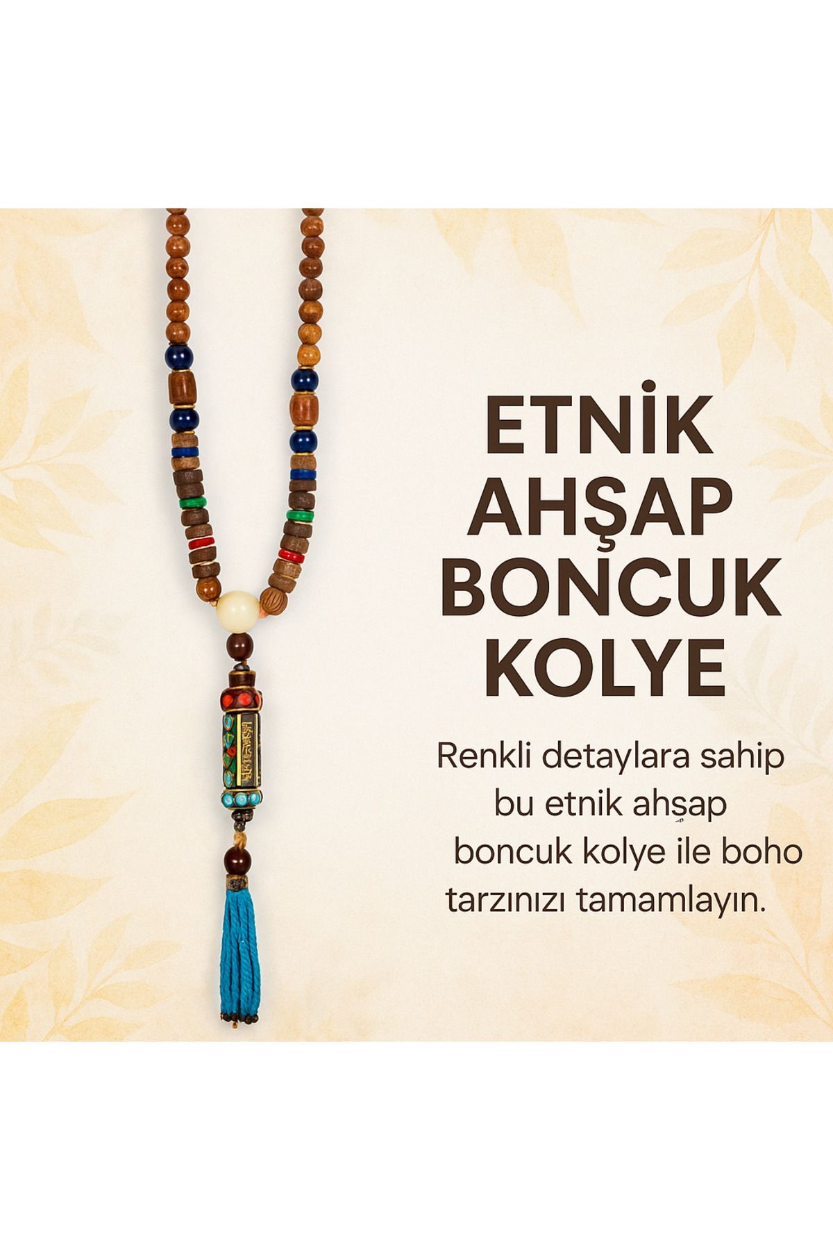 Enjoy Etnik Motifli El Yapımı Kolye Doğal Taşlı Renkli Boncuklu Özel Tasarım