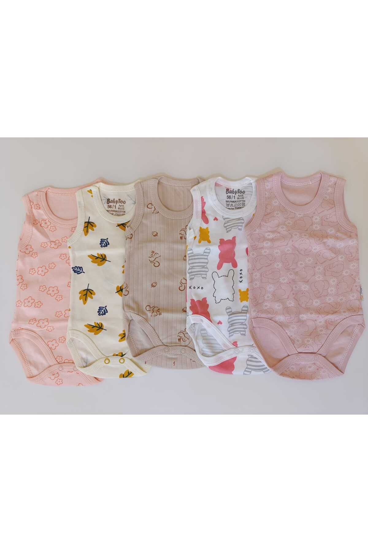 Babytoo %100 Organik Pamuklu 5'li Kız bebek Çıtçıtlı Body Zıbın