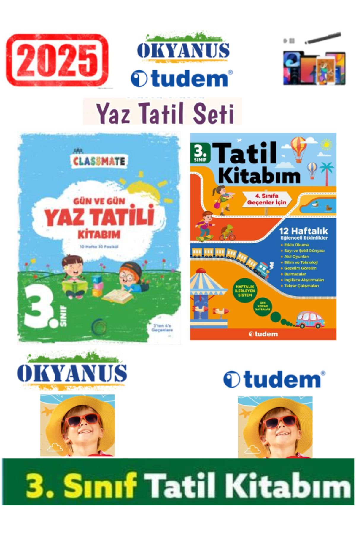 Okyanus Yayıncılık Clasmate 2025 3.Sınıf Gün Gün YazTatil Kitabı+Tudem 3.Sınıf 12 Haftalık Yaz Tatil Kitap Seti+Kalem
