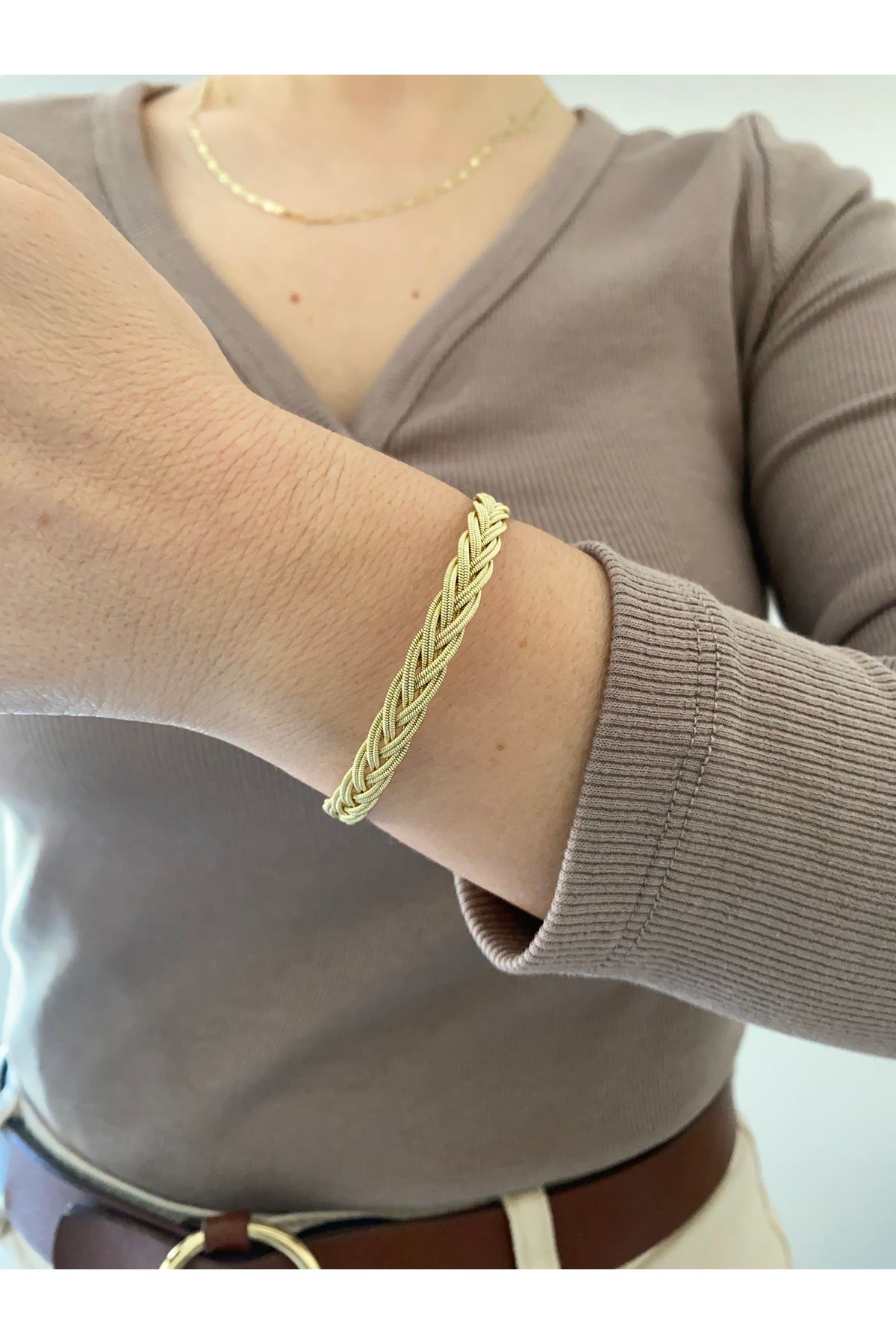 Kashe Accessuar Xuping 14 Ayar Altın Rengi Sıkı Örgü Bileklik 19cm