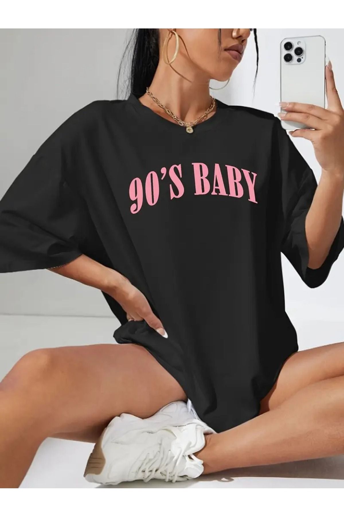 Hunors Sportswear & Company 90'lar Baskılı Kadın / Kız Oversize Salas T-shirt Boyfriend