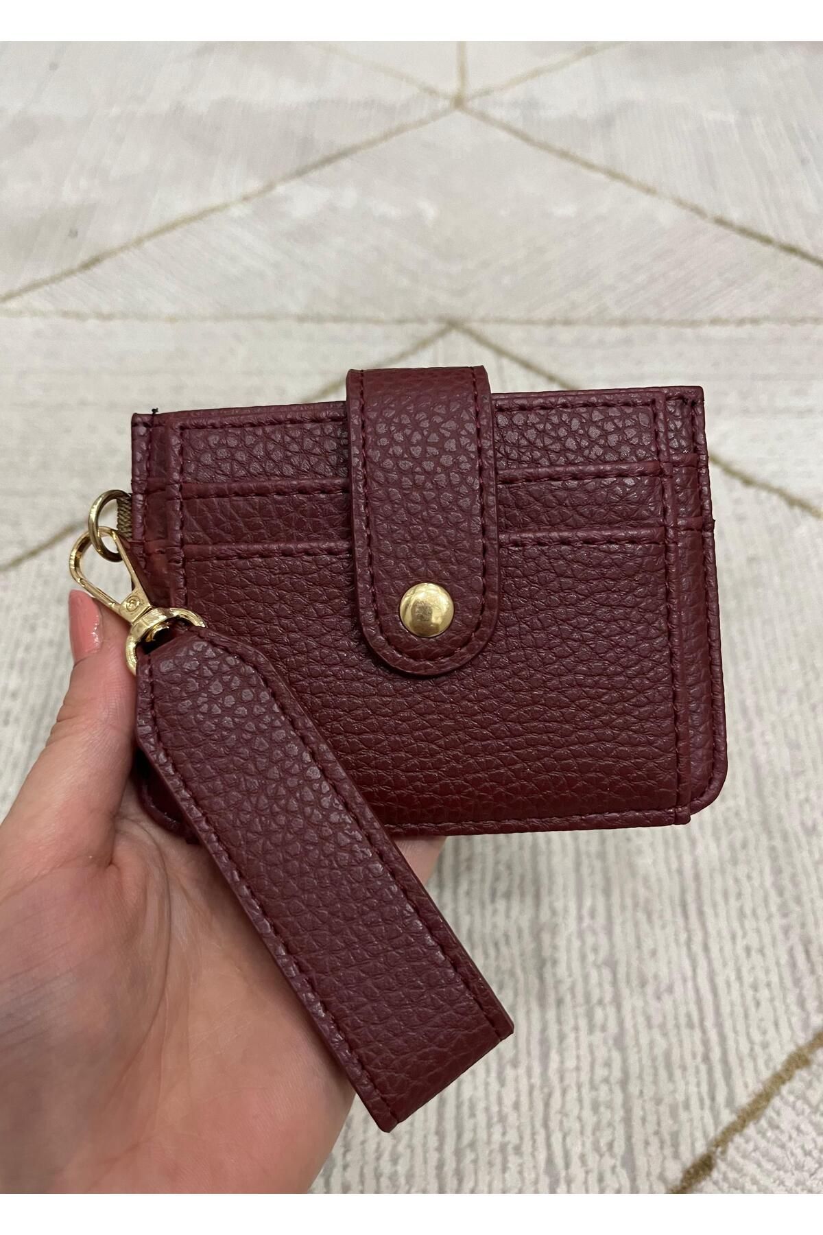 zauram Anahtarlık Ve Kartlık Detaylı Bordo Minimal Cüzdan