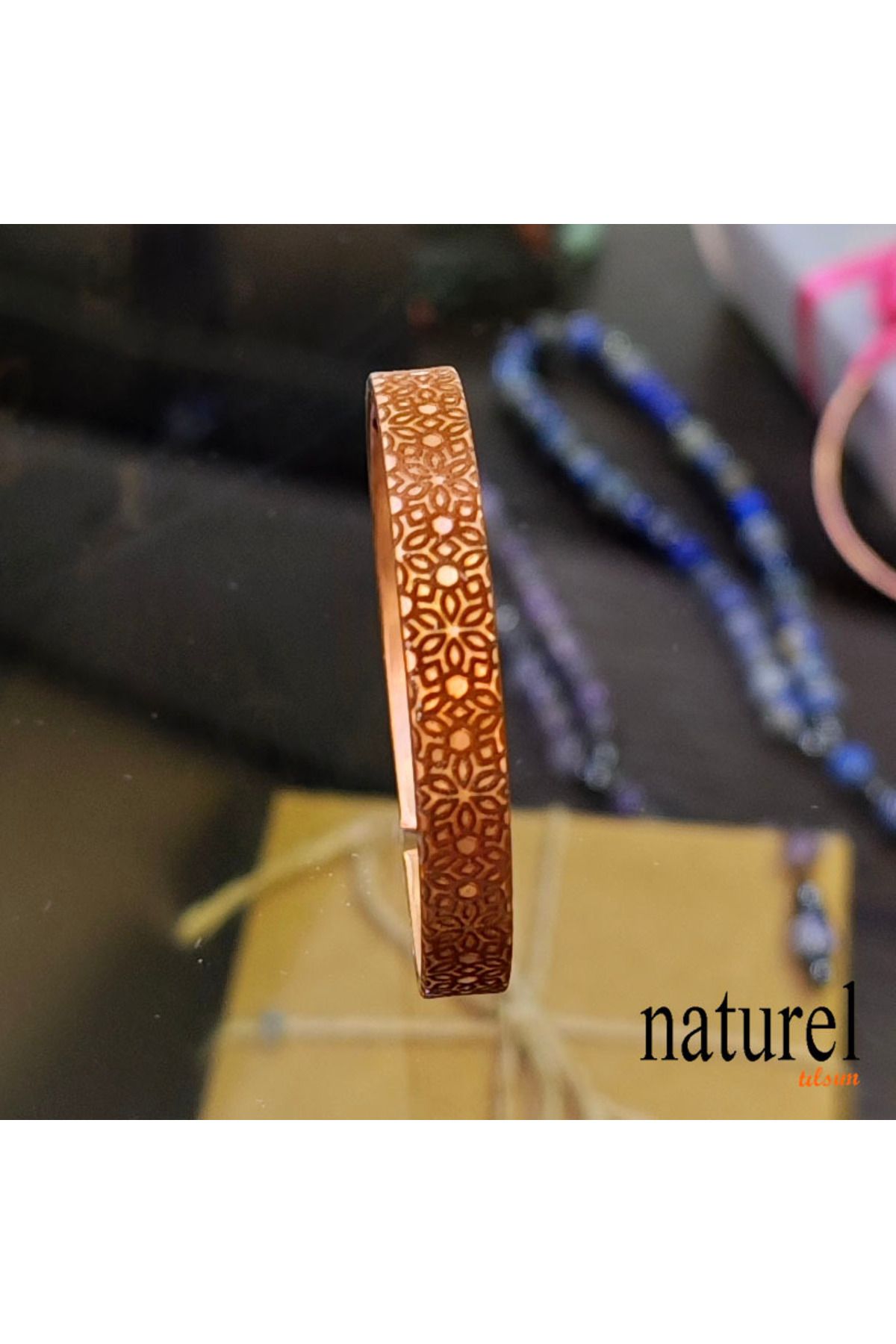 Naturel Tılsım Koruma Zırhı Desenli 8mm Bakır Bileklik