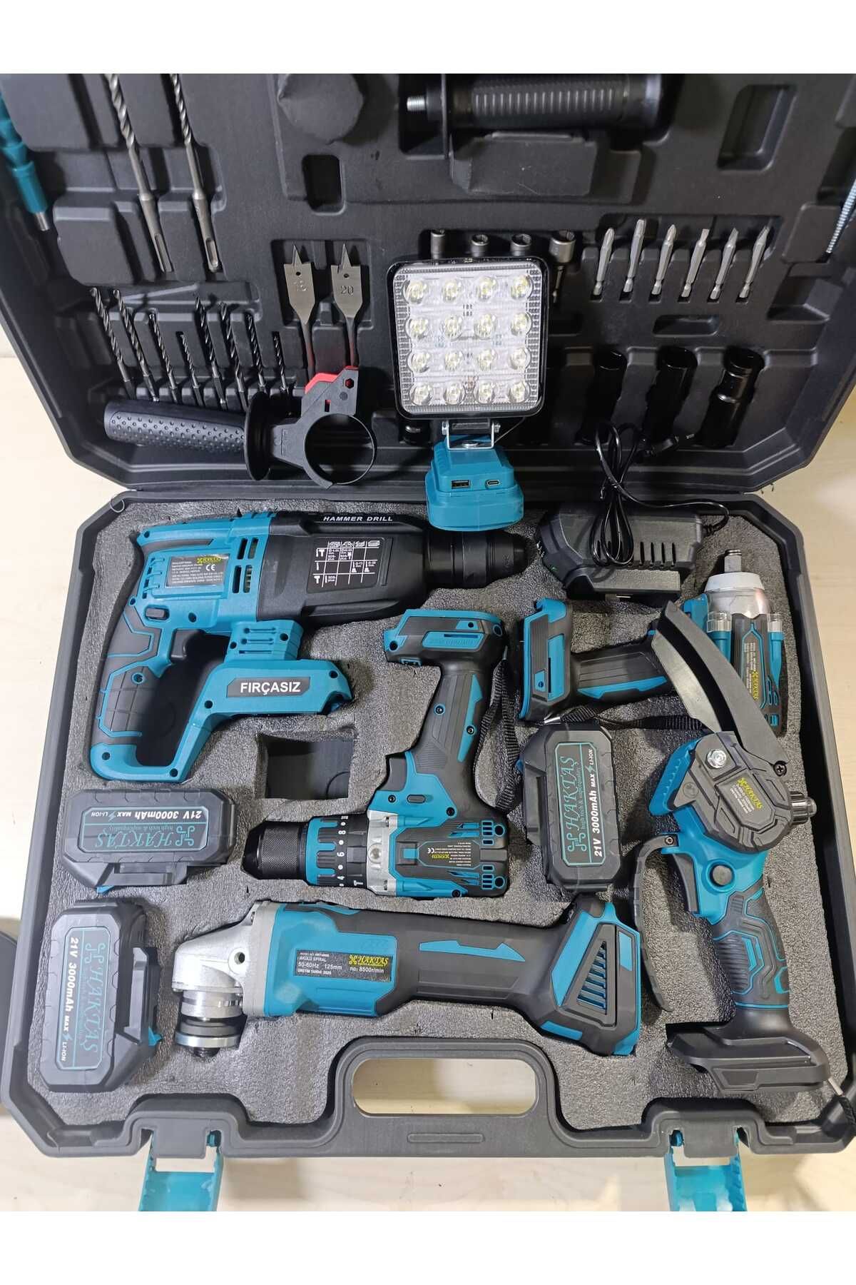 haktaş 36V Profesyonel 6'lı Akülü Set | Matkap, Spiral, Hilti, Torklu, Testere, LED Lamba + Powerbank