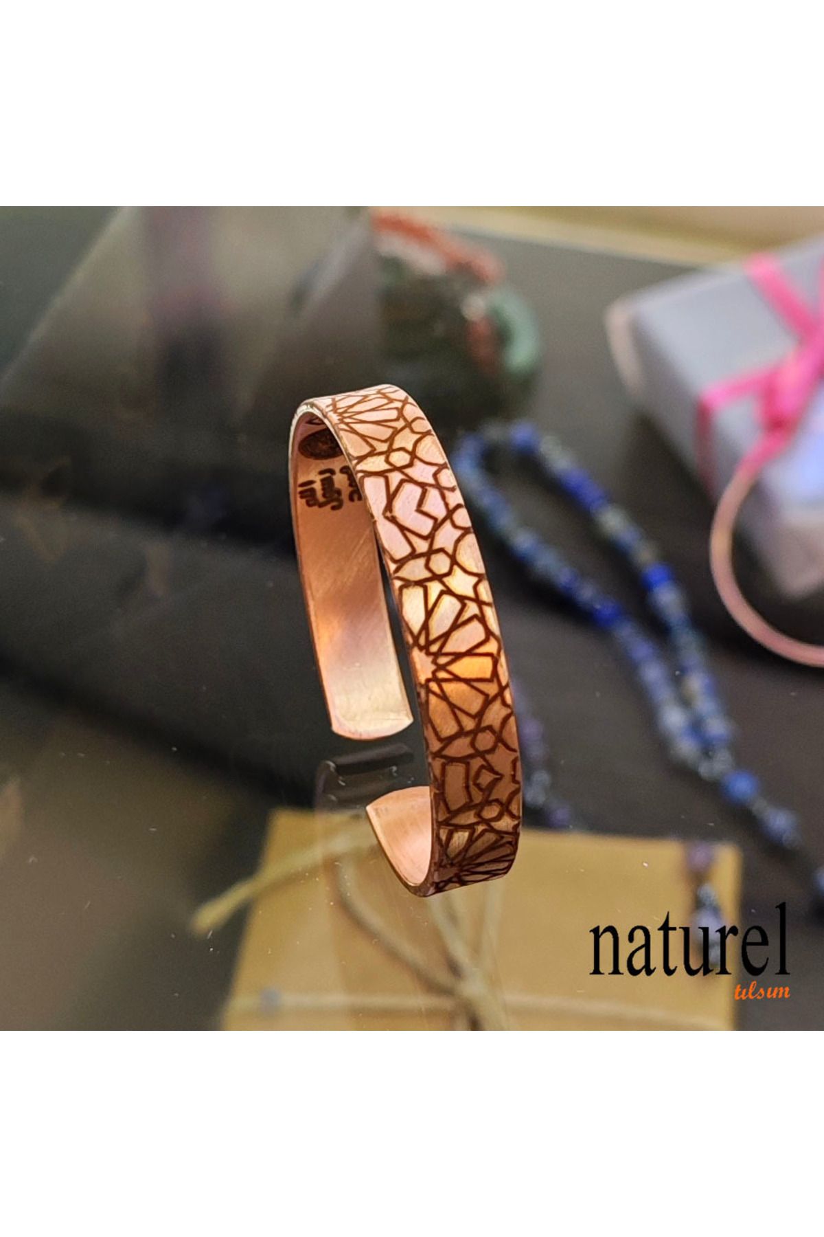 Naturel Tılsım Koruma Zırhı Desenli 10mm Bakır Bileklik