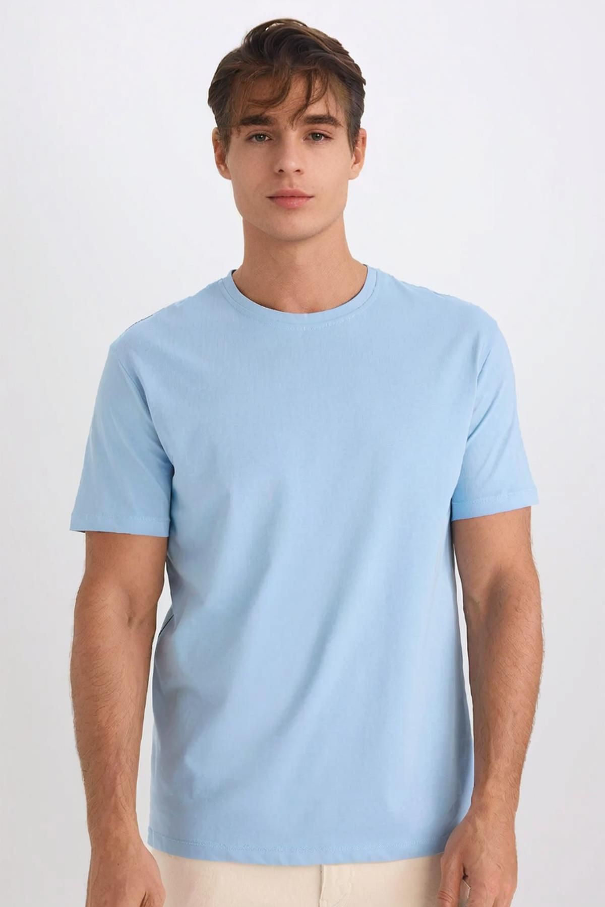 Glowery Unisex %100 Pamuklu Gri Rahat Regular Fit Bisiklet Yaka Basic Tişört