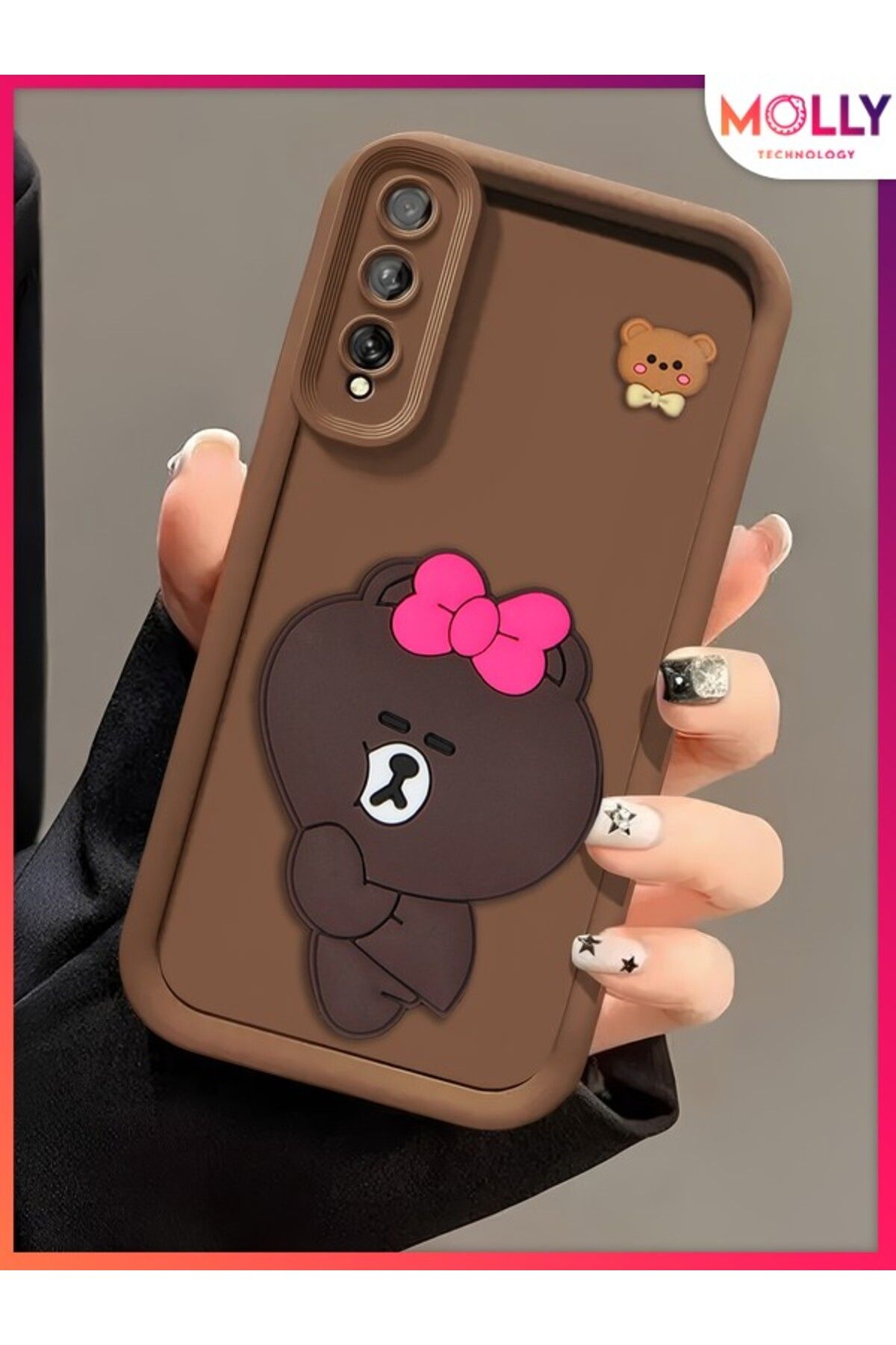 Molly Samsung Galaxy A30S İçin Fallow Brown Kenarları Kalın 3d Kabartmalı Alice Bear Silikon Kılıf