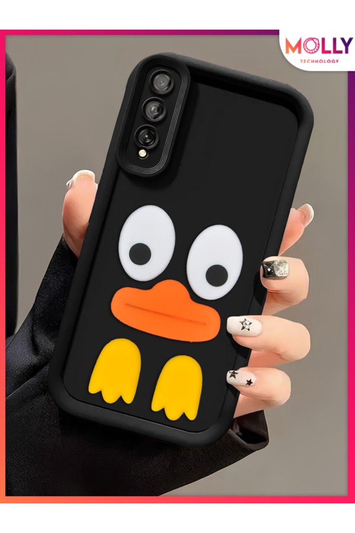 Molly Samsung Galaxy A30s İçin Siyah Kenarları Kalın 3d Kabartmalı Cute Duck Silikon Kılıf
