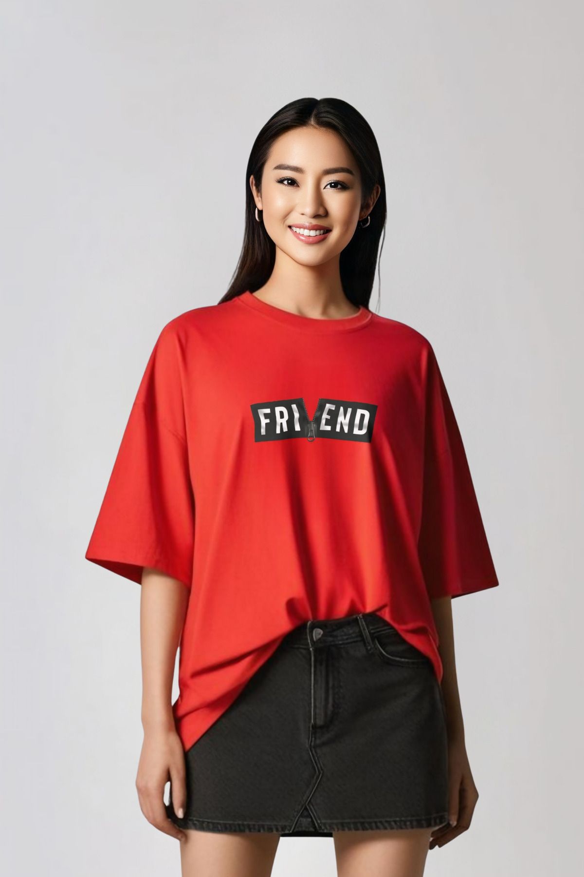 Butik Fri | End Baskılı Tasarım Pamuklu Oversize T-shirt – Duygusal Detaylı