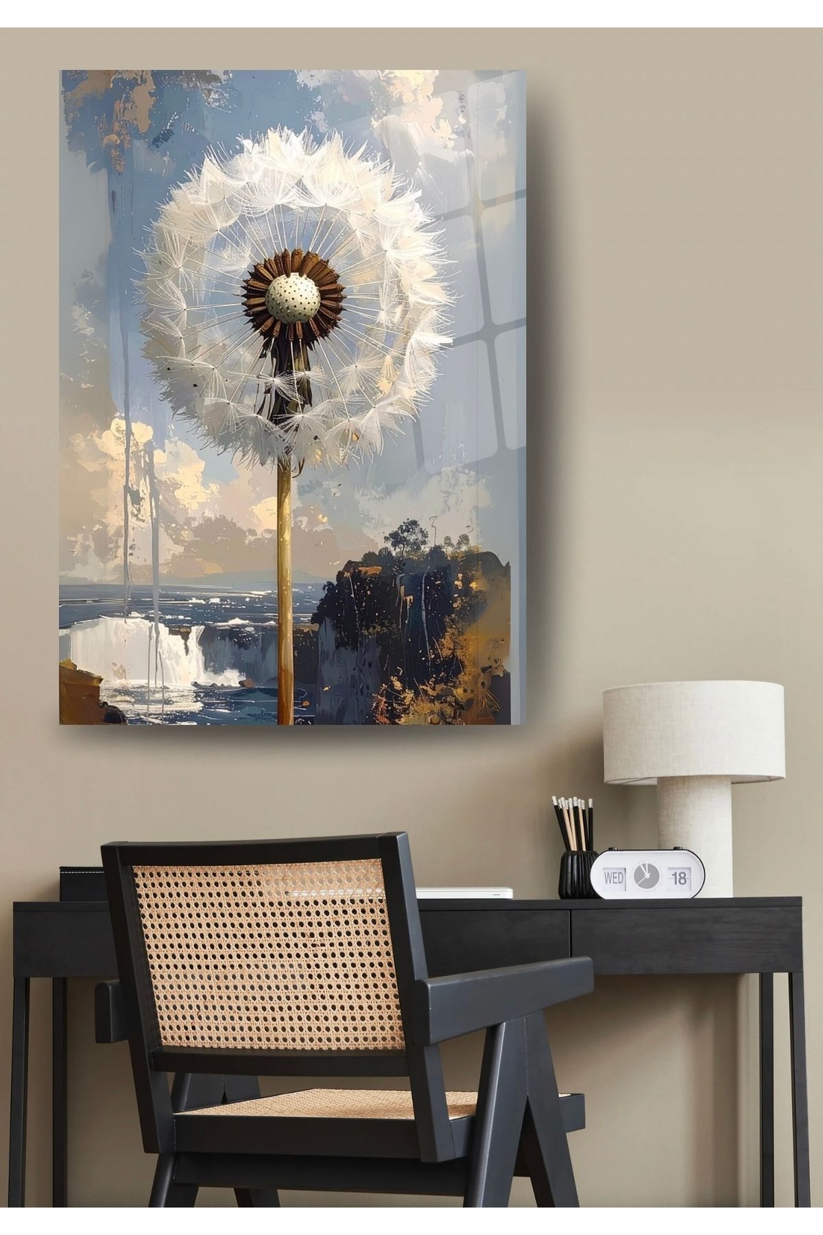 Glit Glass Cam Tablo Huzur Veren Anlar: Dandelion ve Şelale
