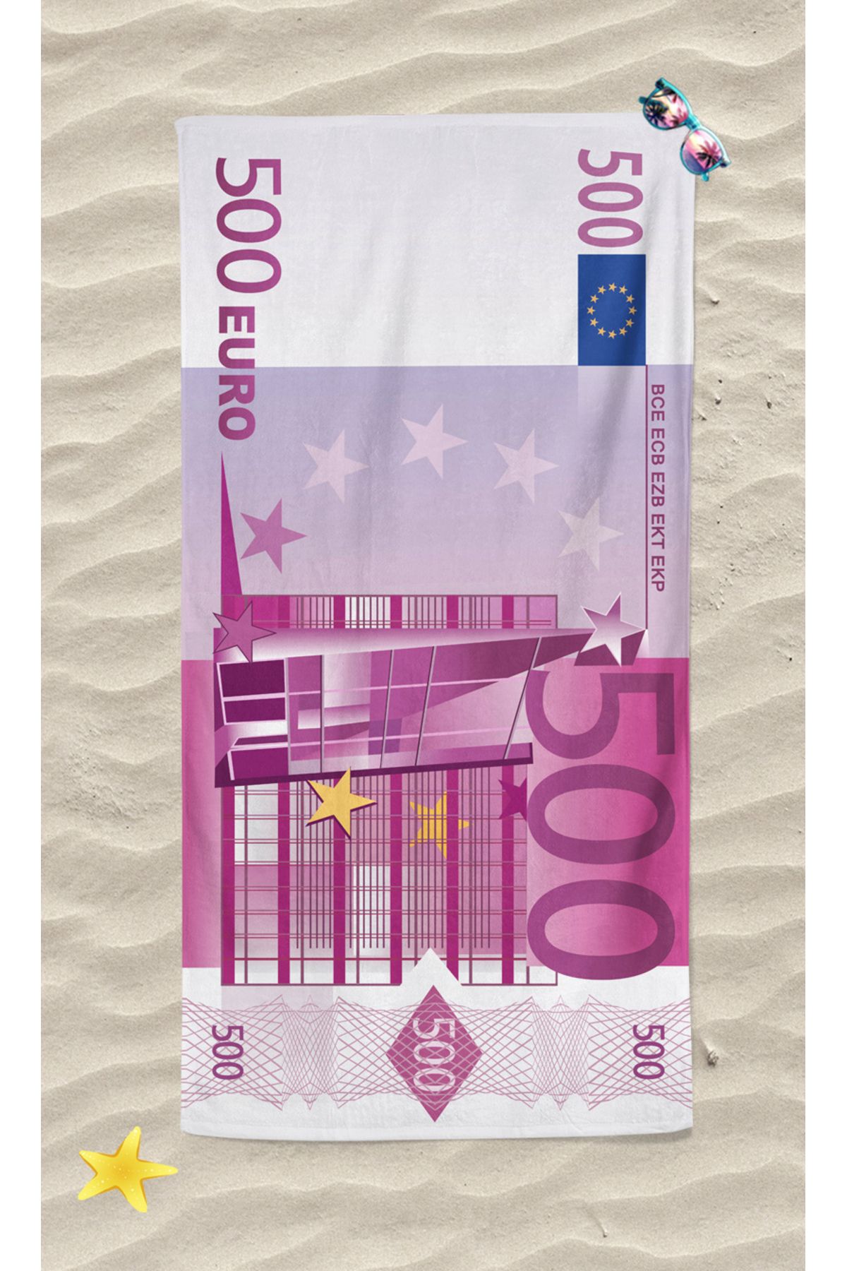 Erays Home Euro 500 Euro Baskılı Plaj Havlusu Unisex Plaj Havlusu Deniz Havlusu