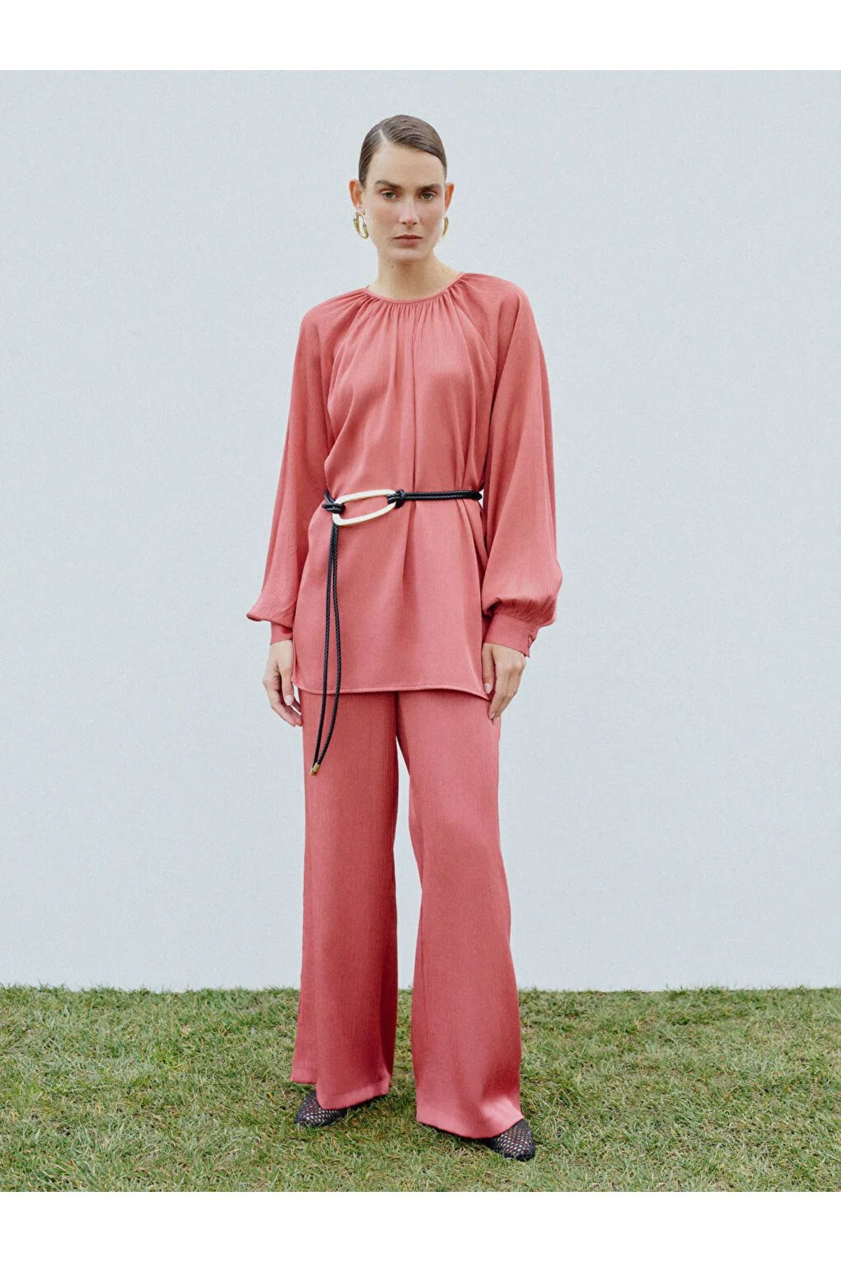 LC Waikiki LCW Modest Kirmizi Beli Lastikli Geniş Paça Kadın Pantolon
