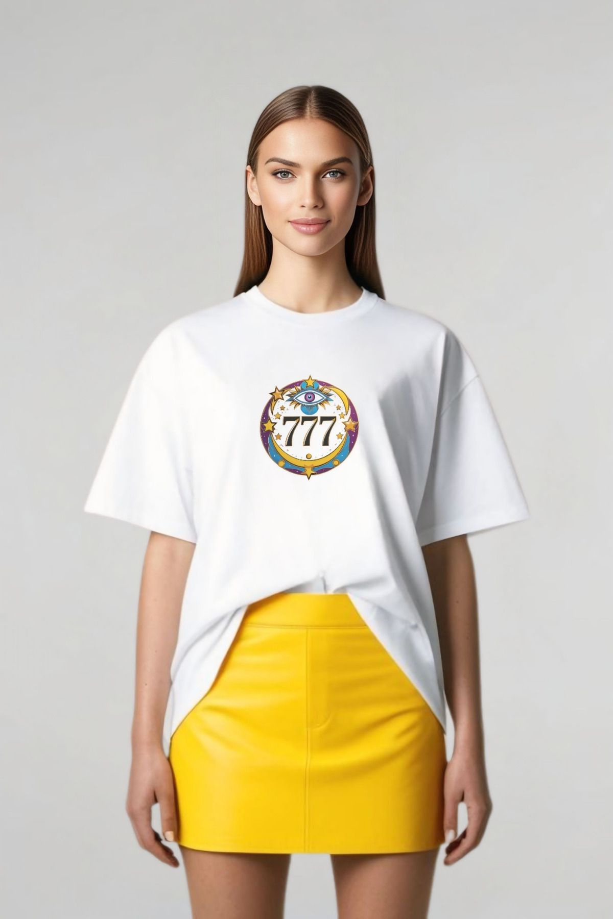 Butik Lucky 777 & Nazar Göz Baskılı Pamuklu Oversize Tişört