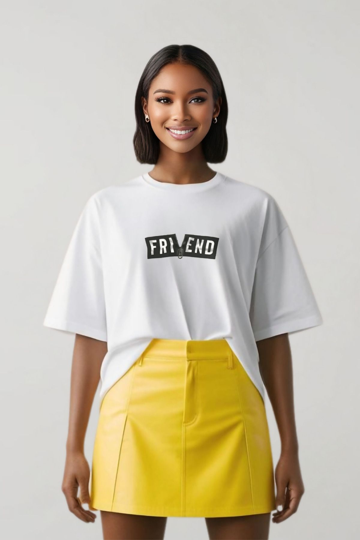 Butik Fri | End Baskılı Tasarım Pamuklu Oversize T-shirt – Duygusal Detaylı