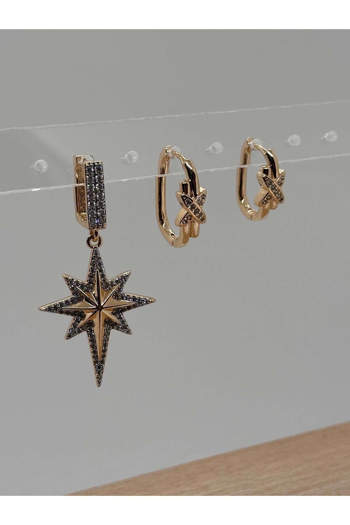 MY1COMPANY 3 lü kuzey yıldızı gold küpe