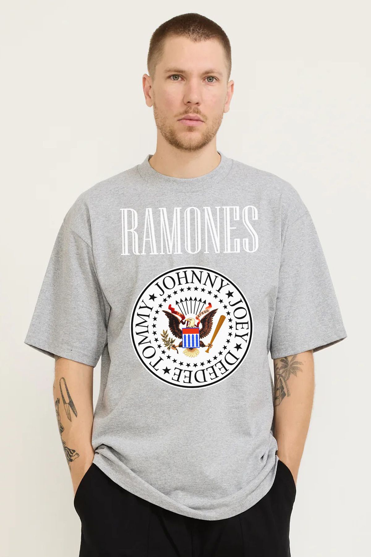 MODA Ramones Baskılı Oversize Kalıp Grimelanj Bol Geniş Kesim Erkek Tişört