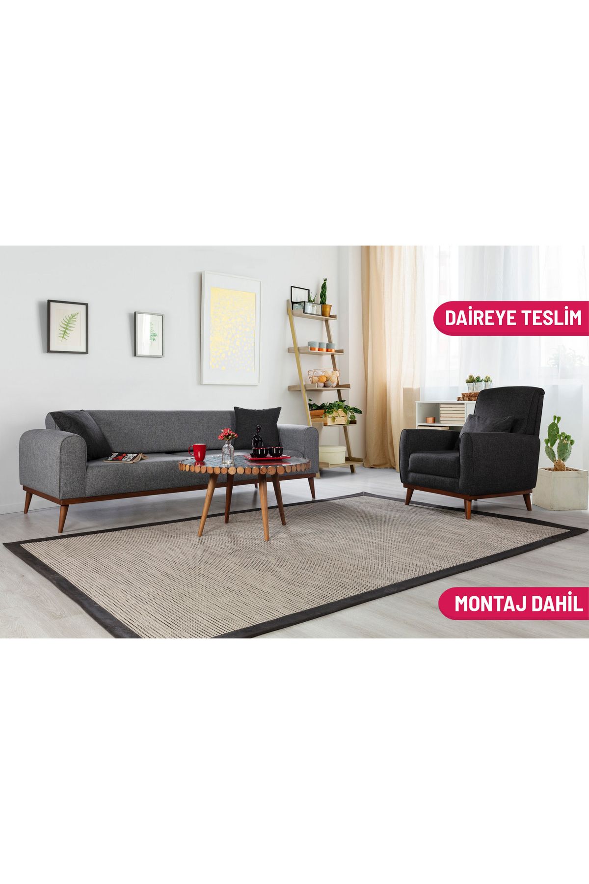 Elance Home SEENECcCA KETEN KOLTUK TAKIMI, GRİ ANTRASİT
