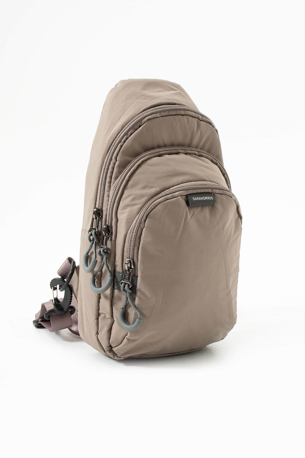 Sanmorris 6005 Unisex Paraşüt Kumaş Suya Dayanıklı 3 Bölmeli Çapraz ve Sırtlık Askılı Body Bag Kum