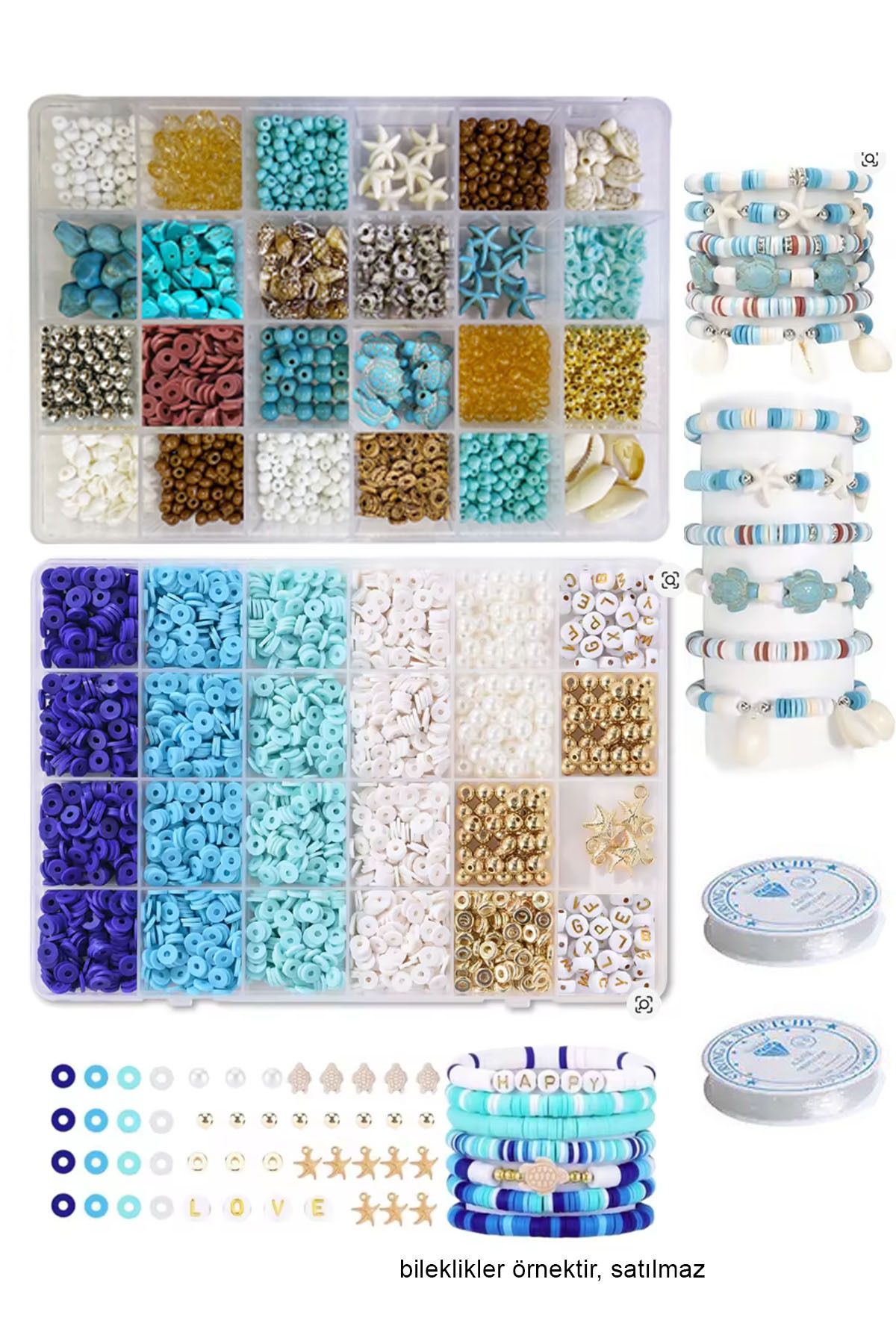 By MO Accessories 2'li Kutuda Yaz Sezonu Doğal Taş Deniz Yıldızı Deniz Kabuğu Fimo Kum Boncuklarla Takı Yapma Hobi Set