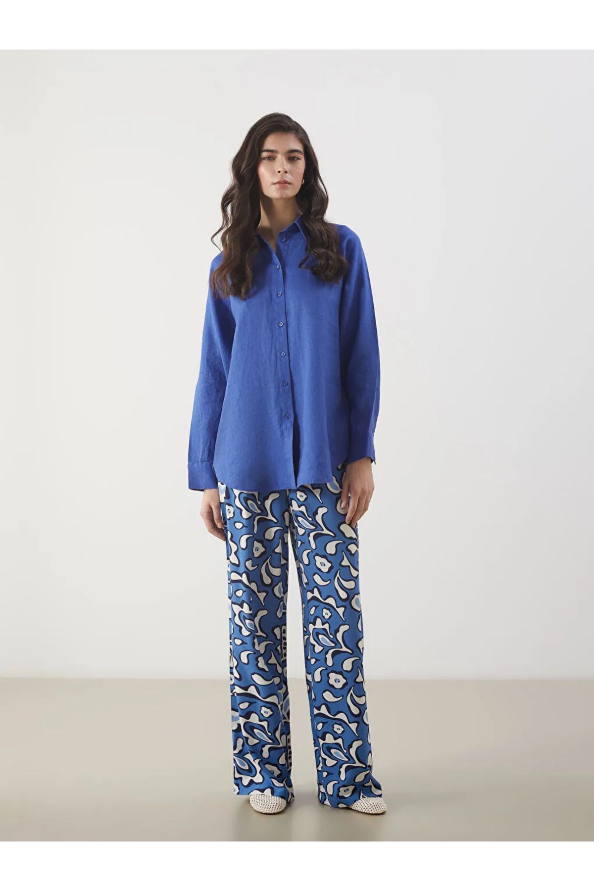 LC Waikiki LCW Modest Mavi Beli Lastikli Desenli Kadın Pantolon
