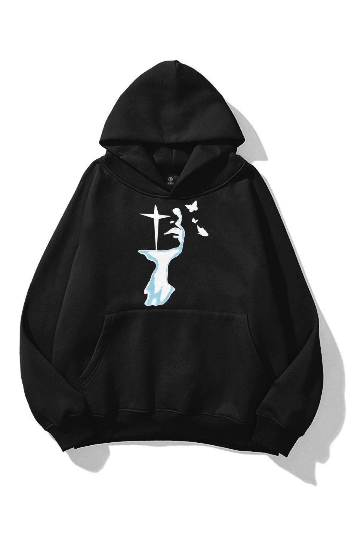 Boi Unisex Tiny Butterfly Sweatshirt Siyah