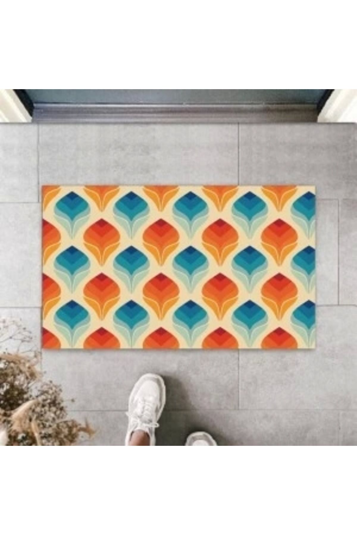 STOREMAX Turuncu Kapı Önü Paspası Lale Motif Desen K-3255