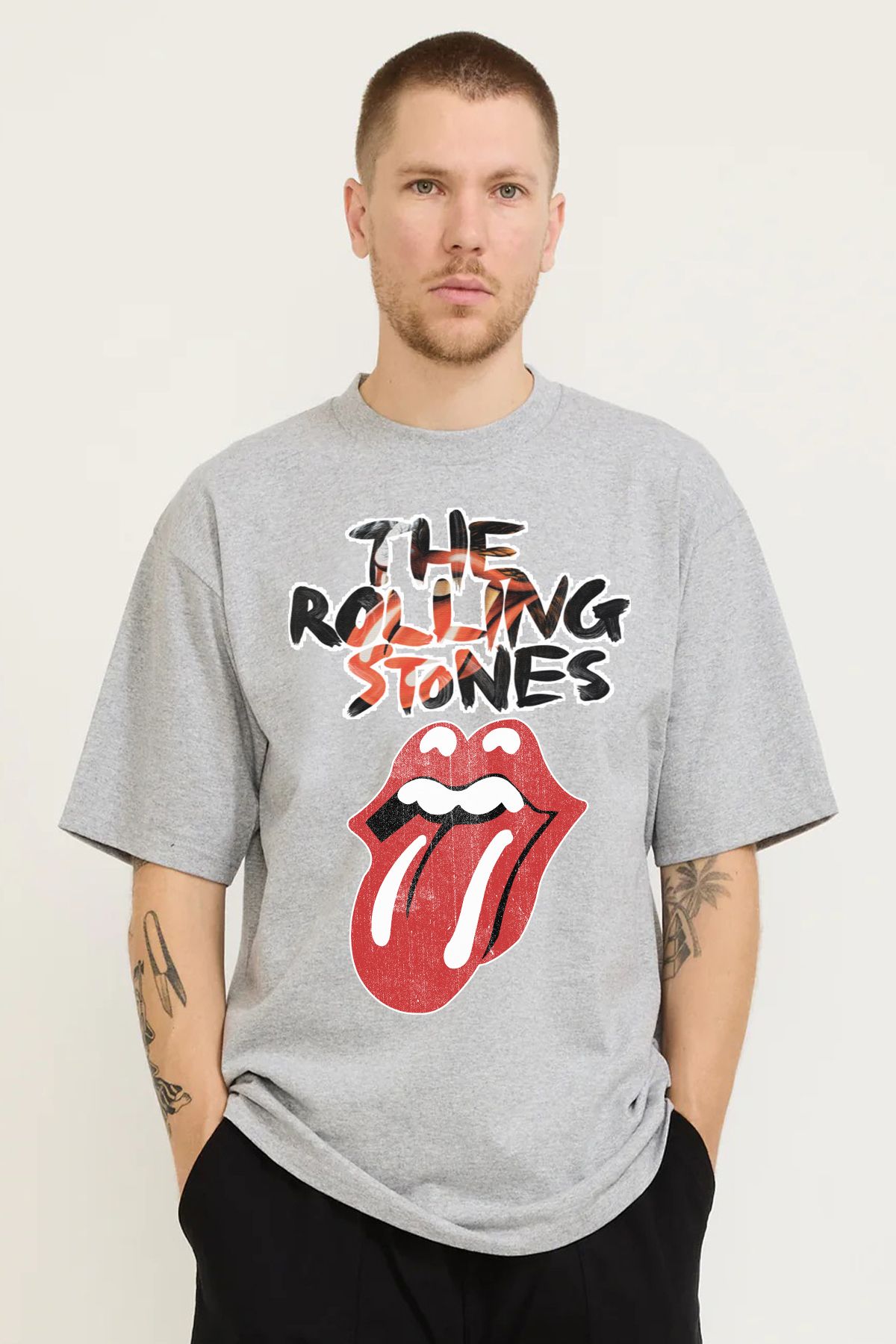 MODA The Rolling Stones Baskılı Oversize Kalıp Grimelanj Bol Geniş Kesim Erkek Tişört