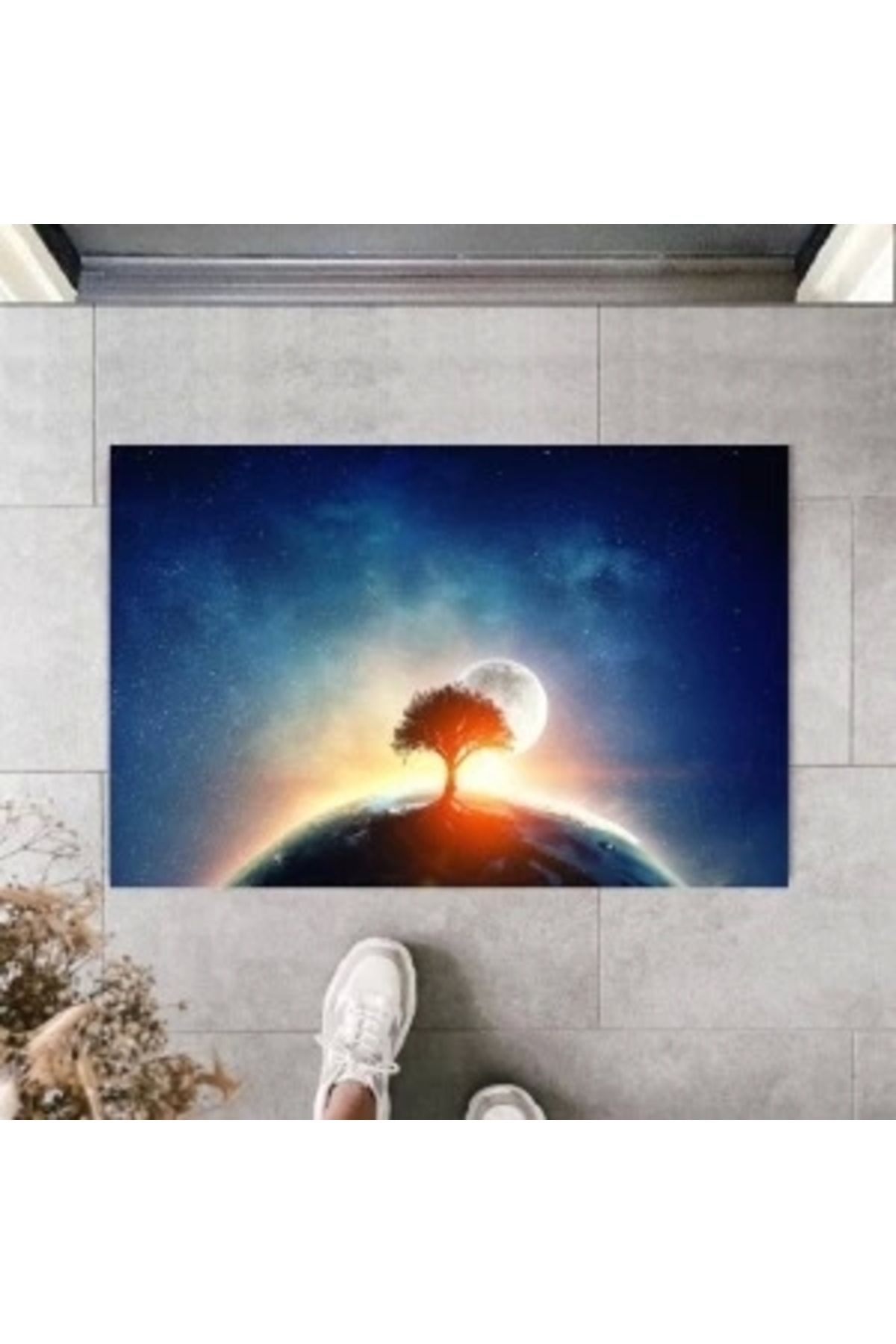 STOREMAX Dijital Galaxy Ağaç Mavi Kapı Paspası Dış Mekan Paspas K-2114