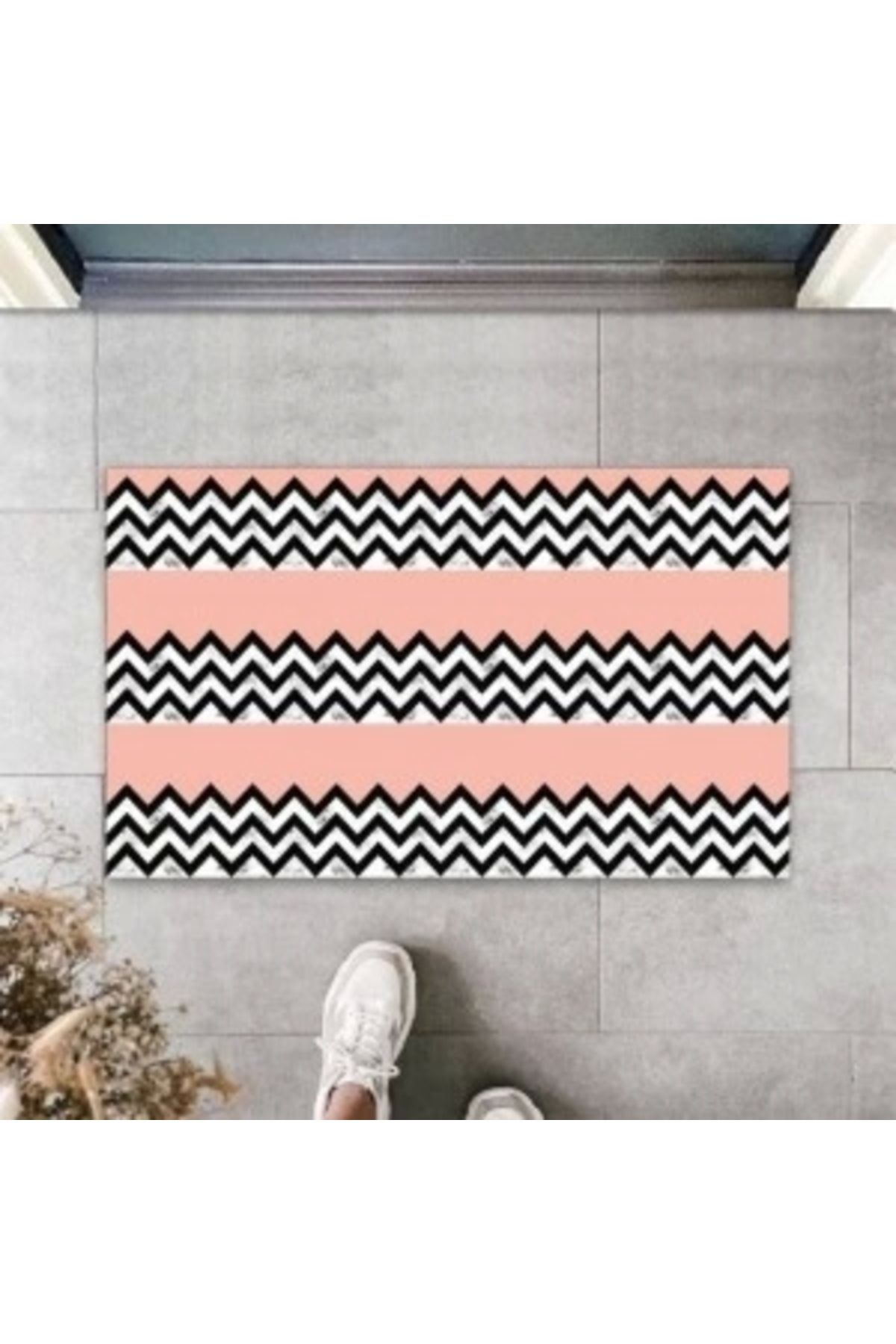 STOREMAX Dijital Baskı Siyah-Pembe Zigzag Kapı Paspası K-3084