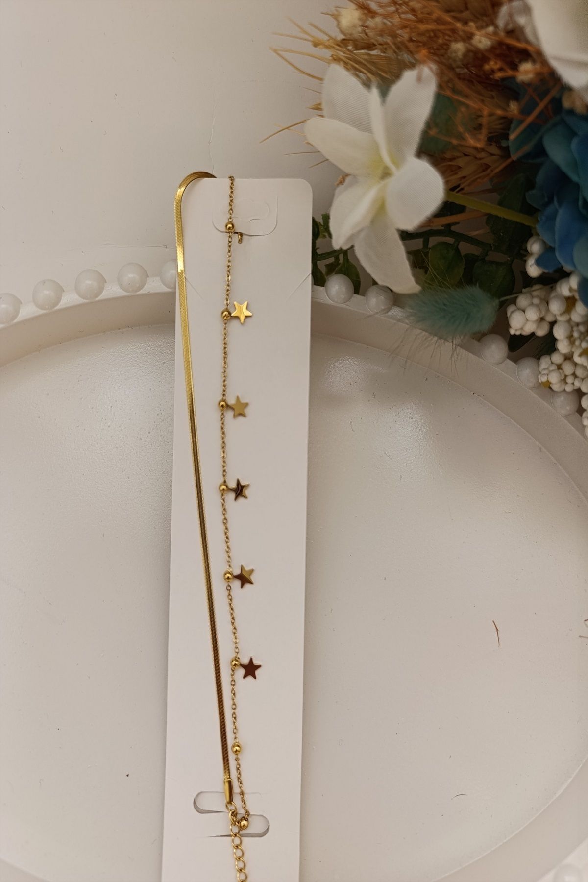 MARZELLA ACCESSORİES çelik gold yıldızlı halhal