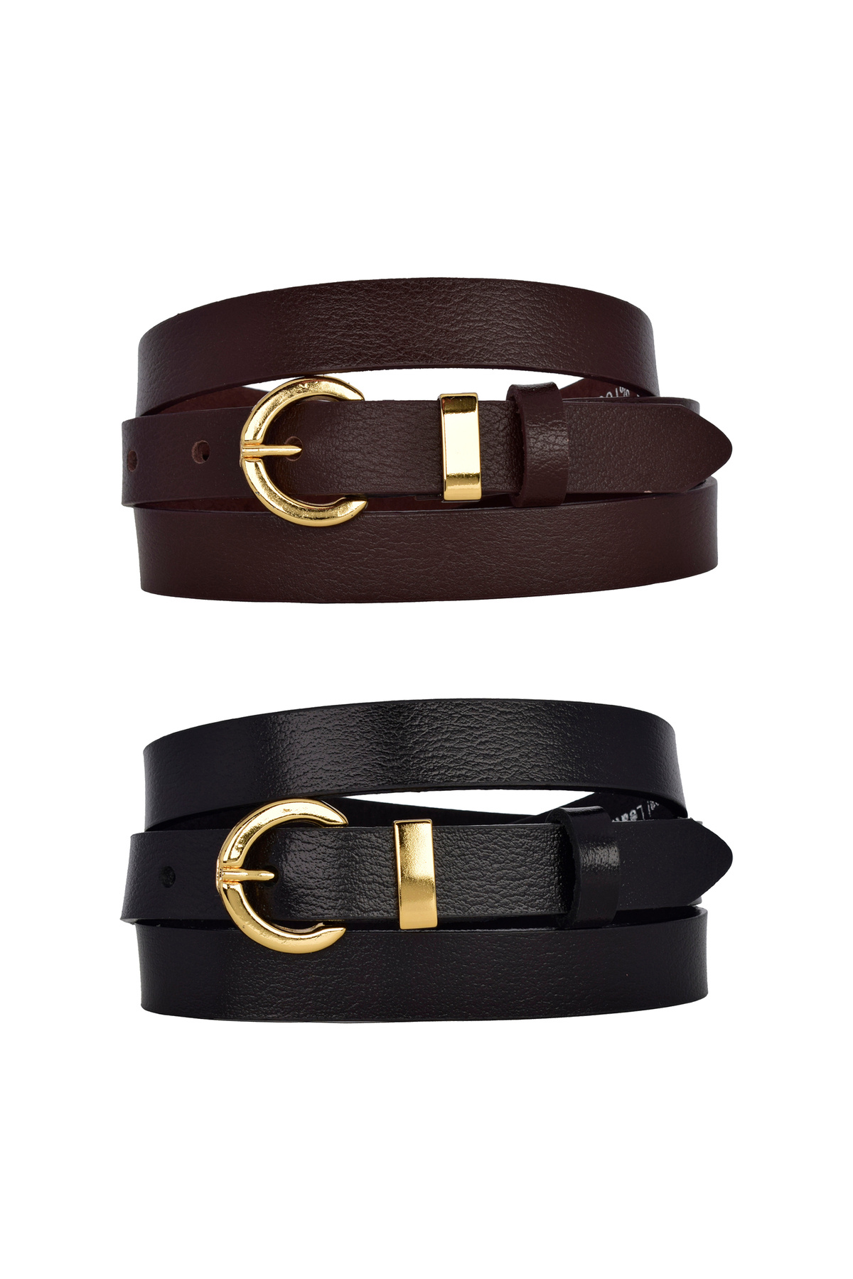 GoDeri-100% Genuine Leather Set of 2 Gold Color Set Buckle 2cm Women's Belt Dark Brown, Black_ Lock_Gold 7