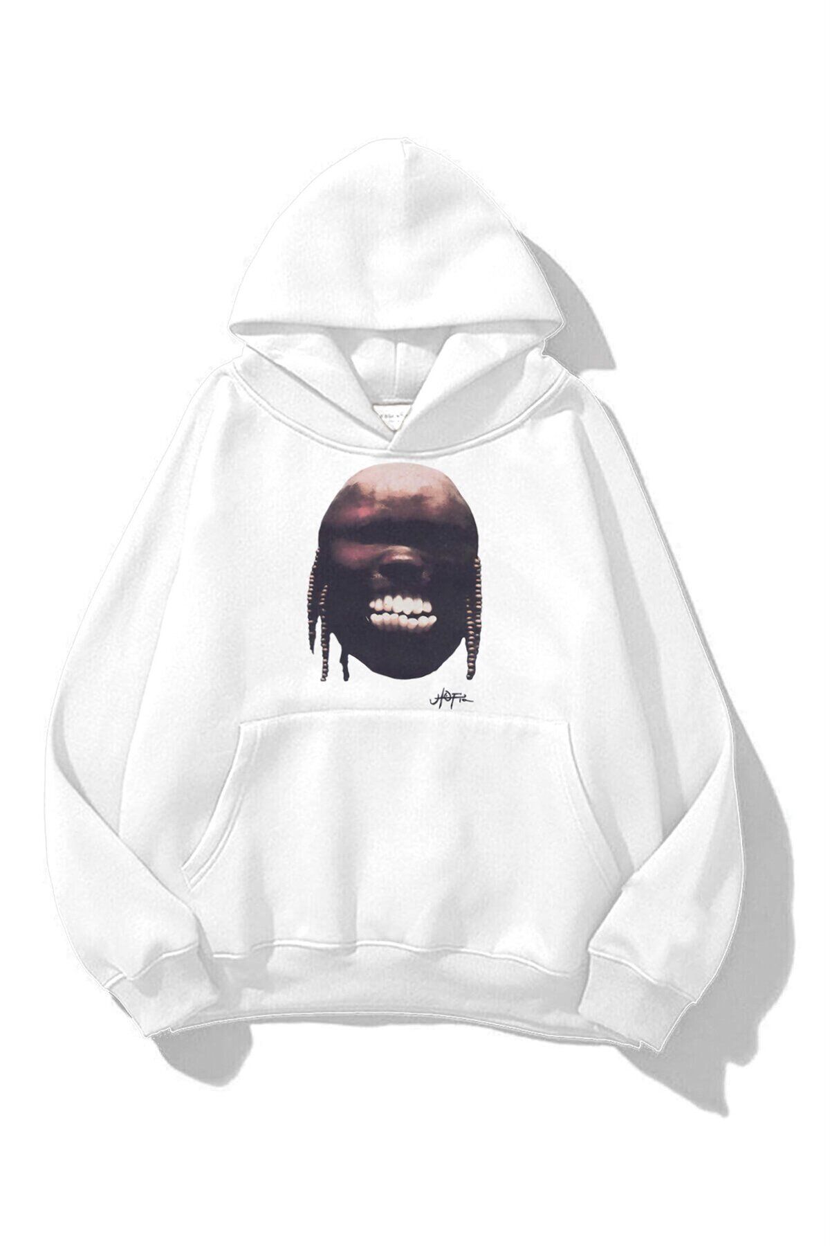 Boi Unisex Utopia Teeth Travis Scott Sweatshirt Hoodie Beyaz