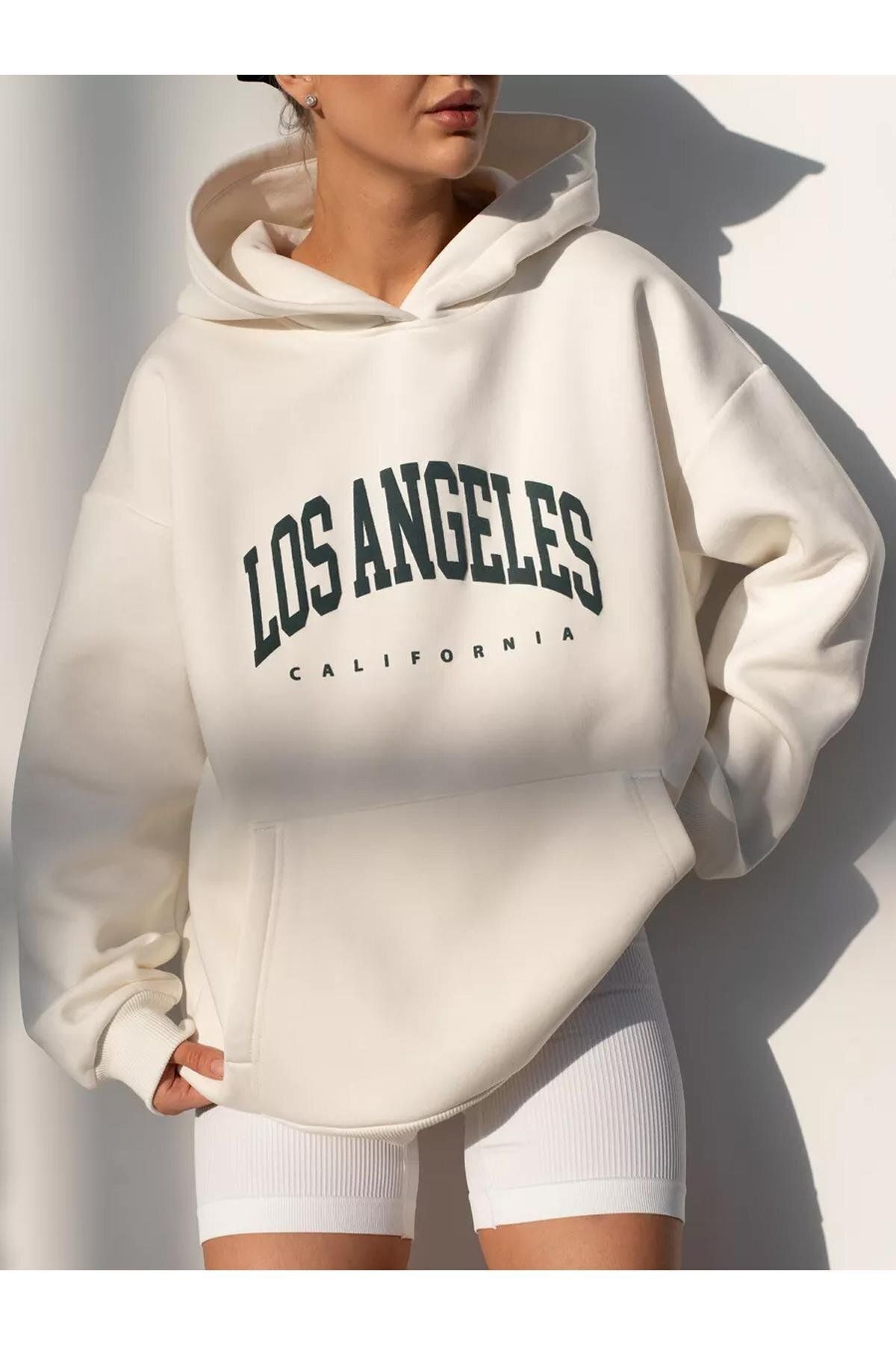Boi Unisex Los Angeles Sweatshirt Beyaz