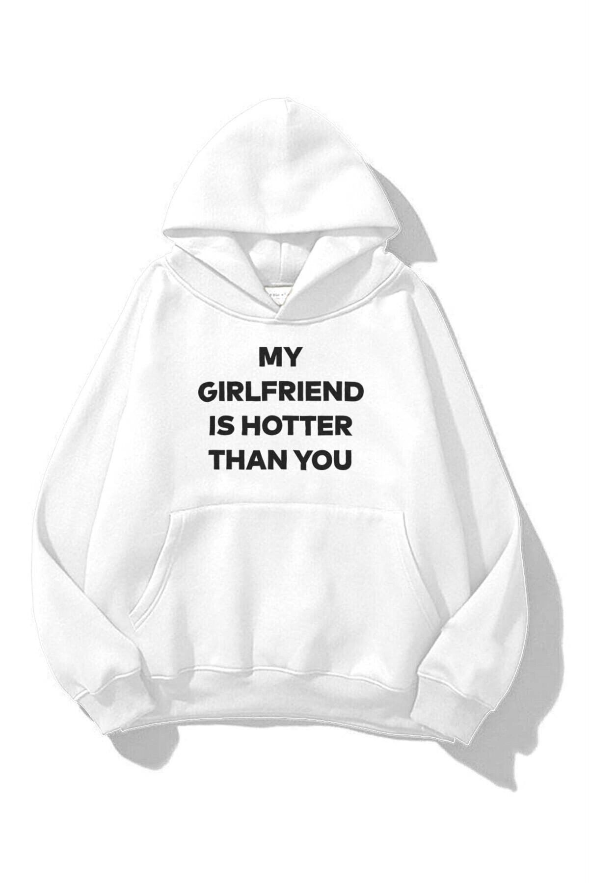 Boi Unisex My Girlfriend Sweatshirt Hoodie Beyaz