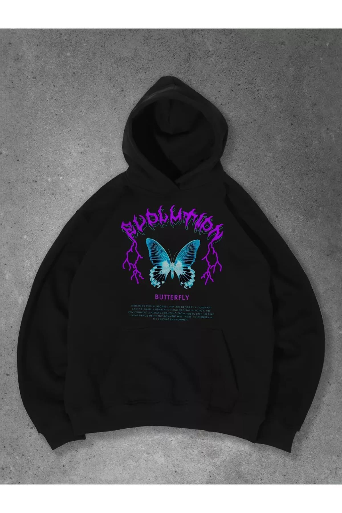 Boi Unisex Butterfly Sweatshirt Siyah
