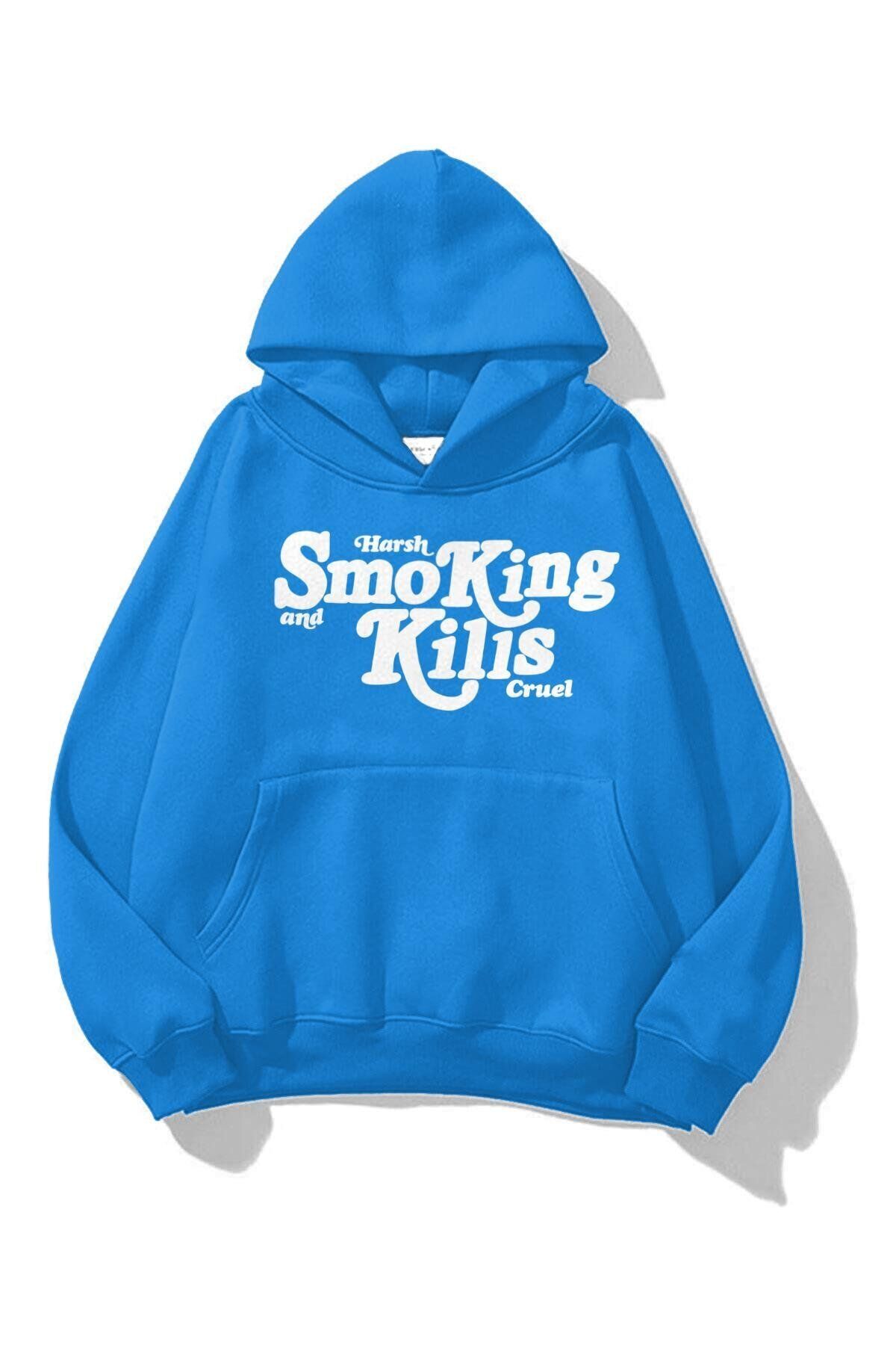 Boi Unisex Smoking Kills Sweatshirt Soft Mavi