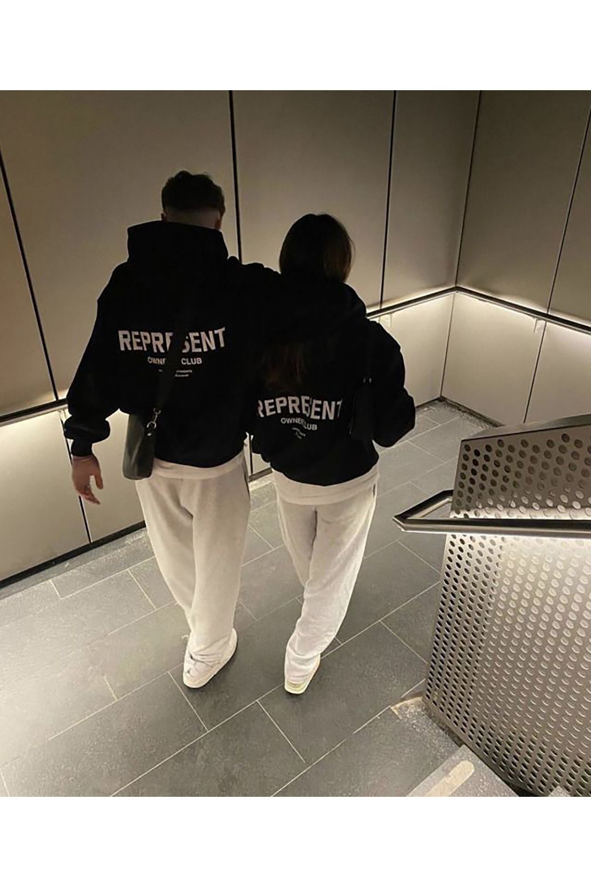 Boi Represent Sevgili Çift Kombin - Siyah Baskılı Oversize Kapüşonlu Sweatshirt