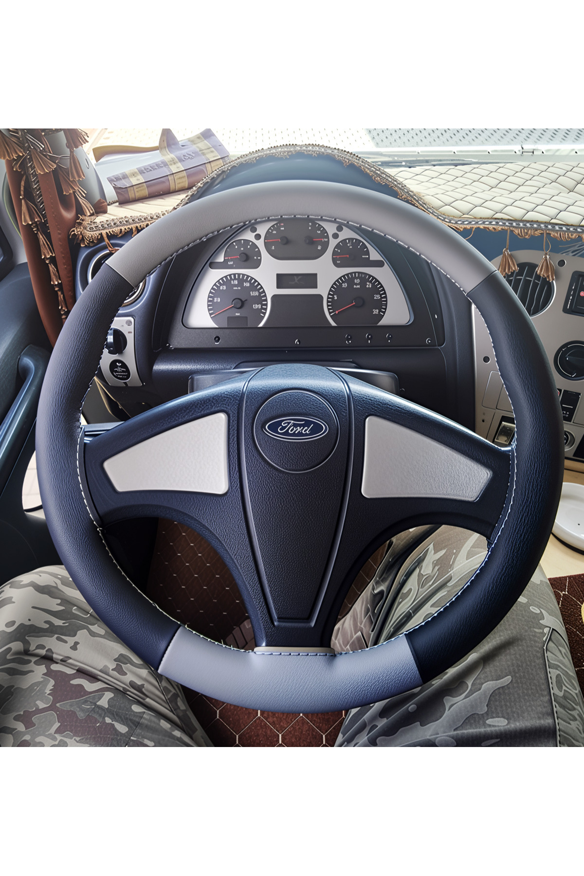 deri DİKİŞLİ DİREKSİYON KILIFI SİYAH GRİ GRİ DİKİŞLİ FORD TIR KAMYON İÇİN