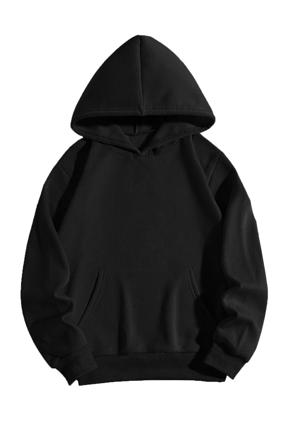 Boi Basic Düz Sweatshirt - Siyah Oversize Sweatshirt Kapüşonlu