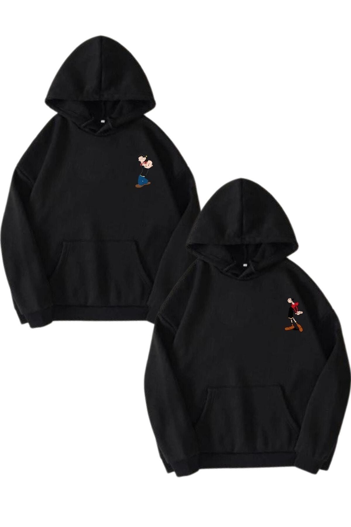Boi Temel Reis Safinaz Sevgili Çift Kombin - Siyah Baskılı Oversize Kapüşonlu Sweatshirt